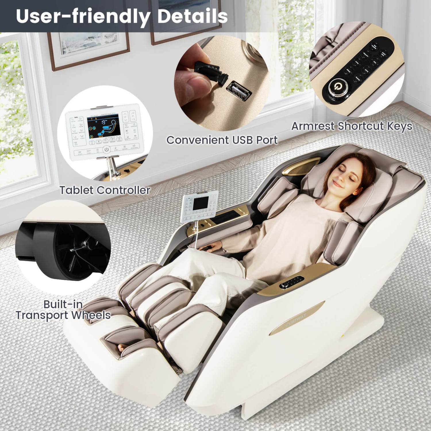Fauteuil de massage inclinable à gravité complète avec coussins gonflables SL Track 3D de Costway