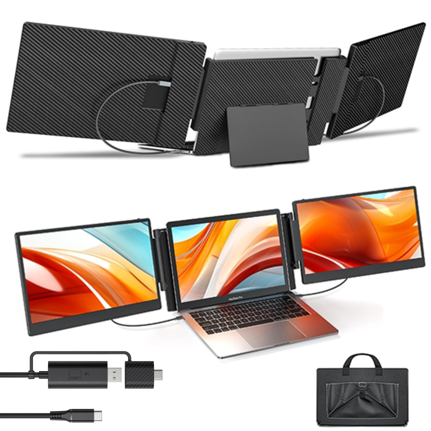 TUTT S3 FHD 14” Dual Portable Laptop Monitor Screen 1080P IPS Built-in Stand and Speakers | 13"-19" | H5 2-in-1 HD Video Conversion Cable | Technical Support Line