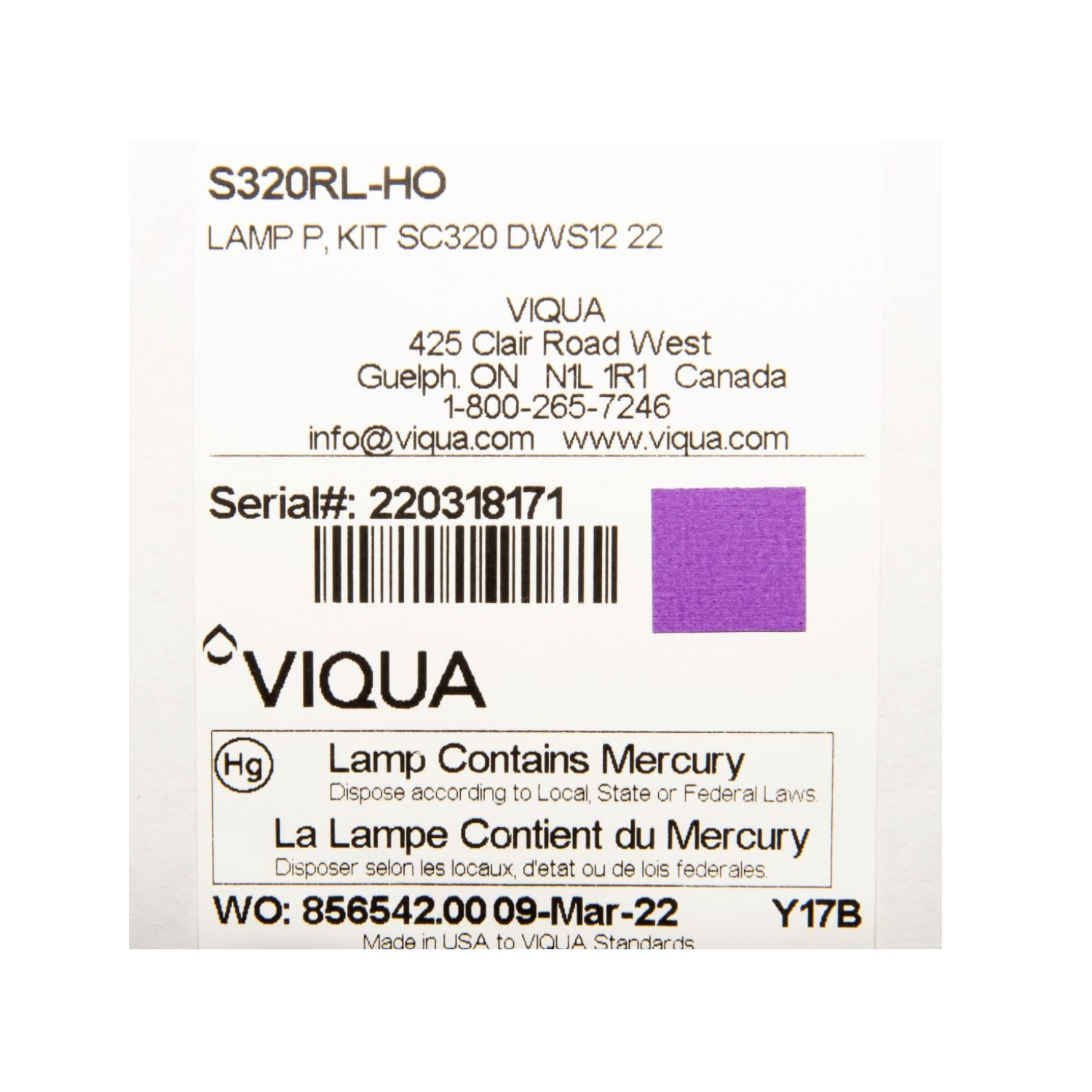 Lampe UV Sterilight de Viqua | S320RL-HO