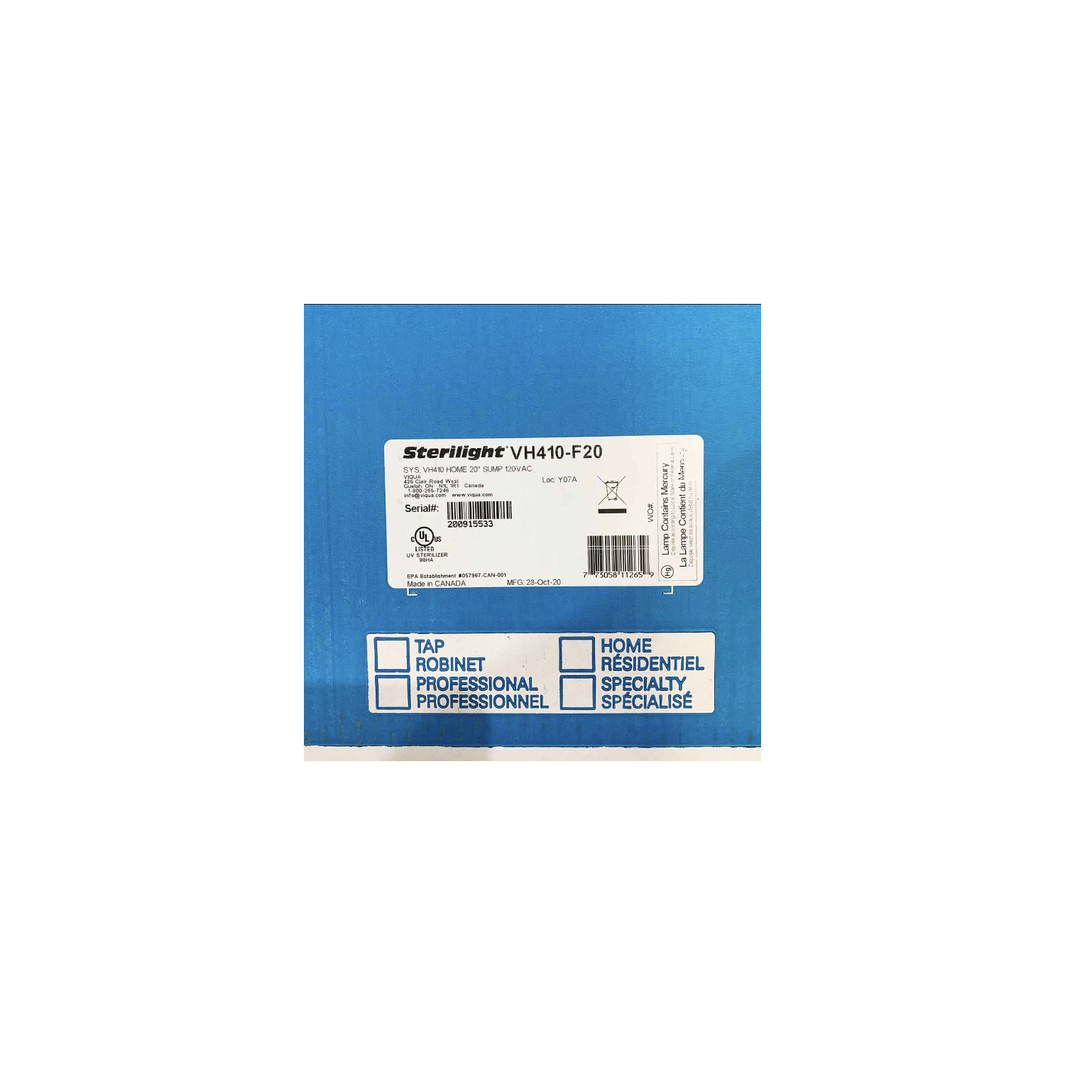 Système de préfiltration UV intégré pour toute la maison VH410-F20 de Viqua