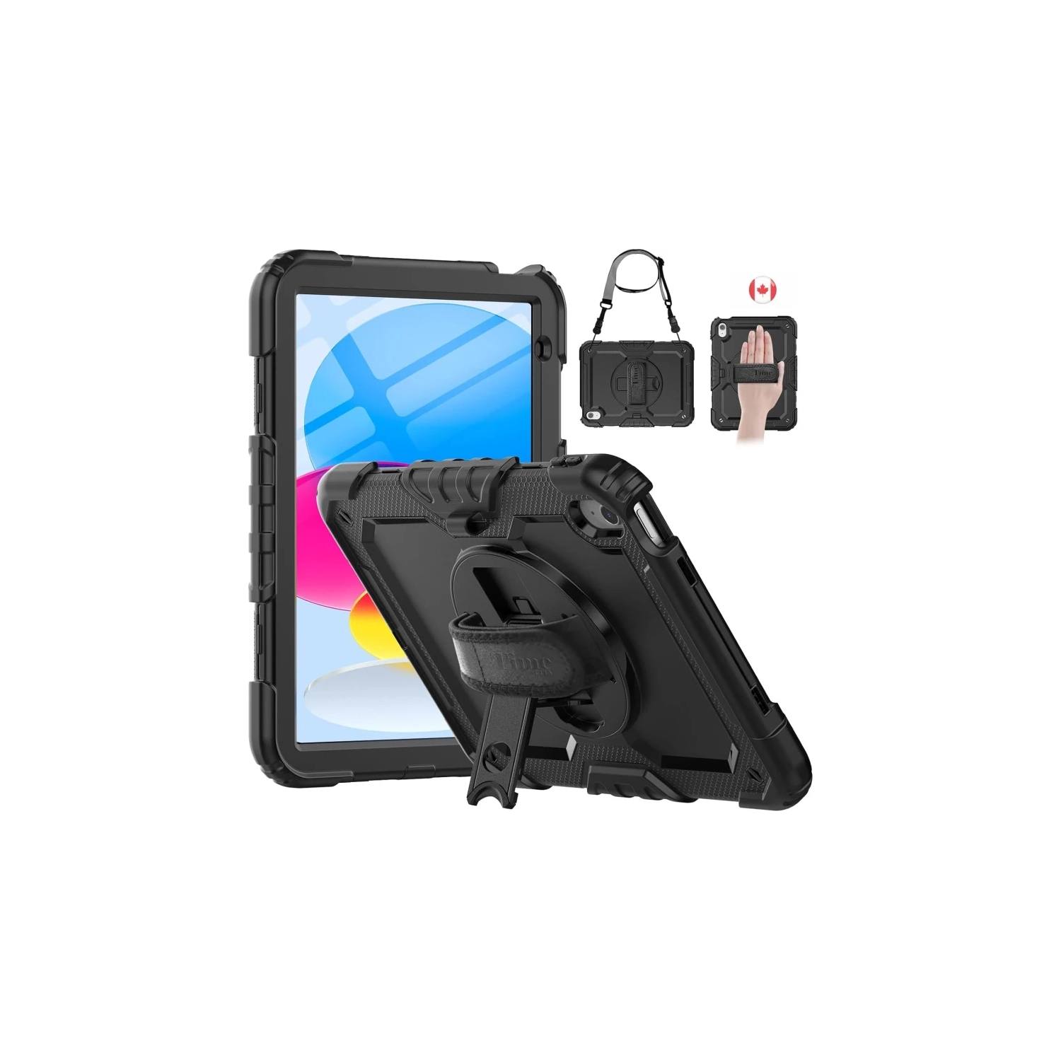 iPad 11 th, iPad 10 th Generation Case 2025 , 2022 - Shockproof Protective Case with Rotating Stand, Hand/Shoulder Strap, Pencil Holder, Touch ID