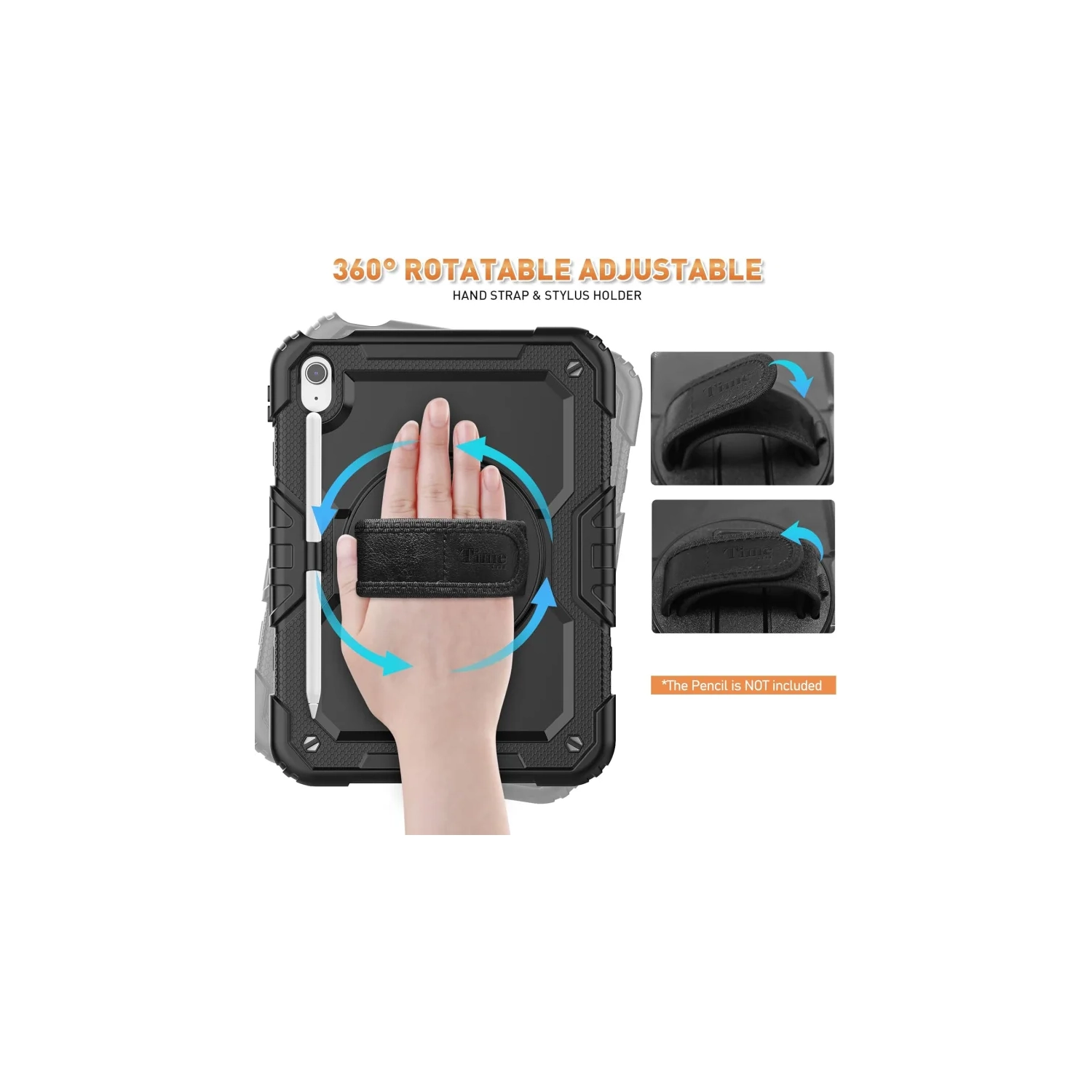 iPad 11 th, iPad 10 th Generation Case 2025 , 2022 - Shockproof Protective Case with Rotating Stand, Hand/Shoulder Strap, Pencil Holder, Touch ID