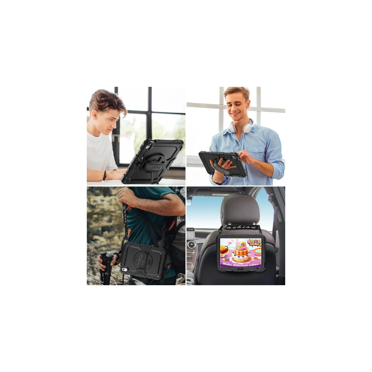 iPad 11 th, iPad 10 th Generation Case 2025 , 2022 - Shockproof Protective Case with Rotating Stand, Hand/Shoulder Strap, Pencil Holder, Touch ID