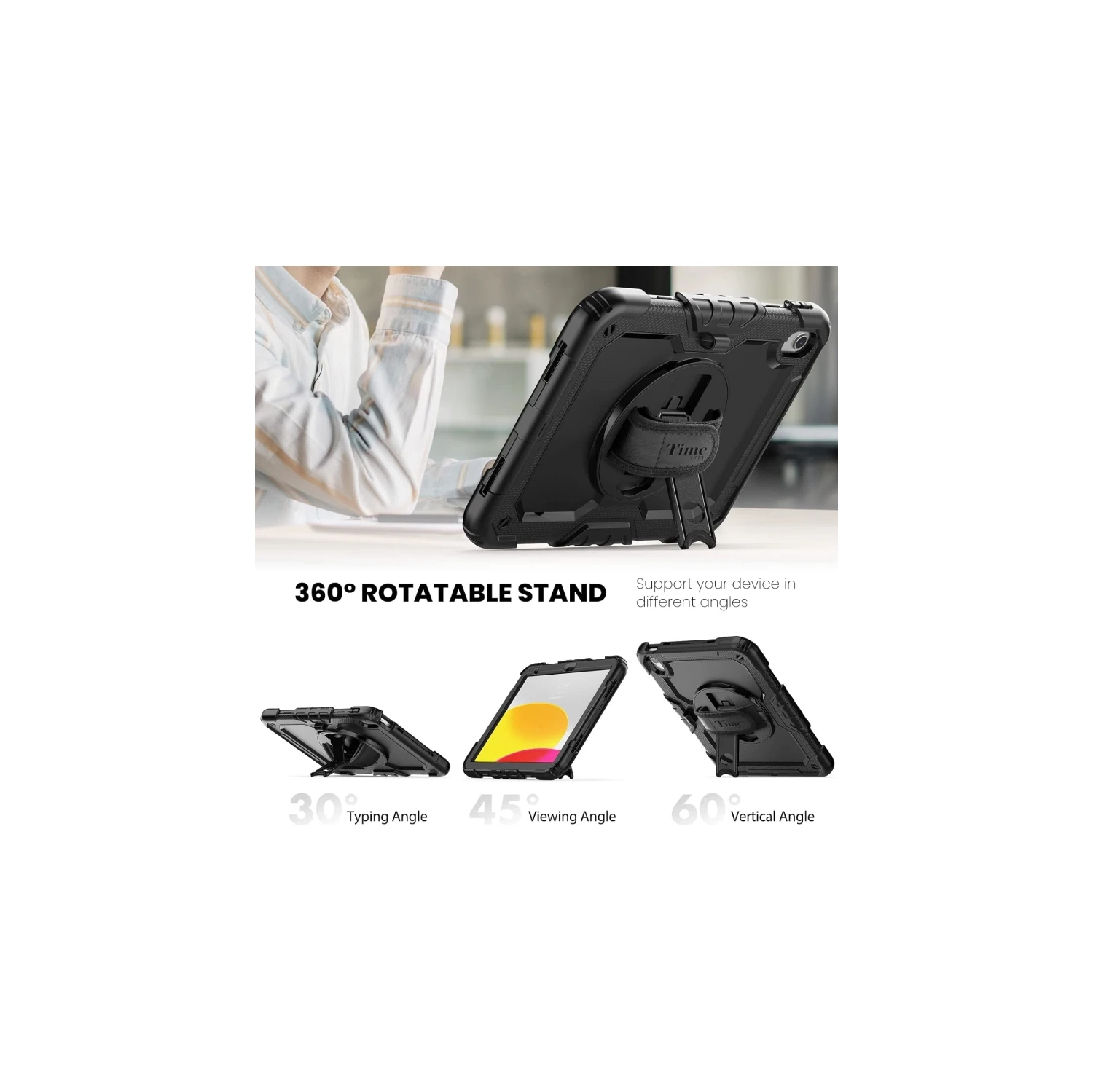 iPad 11 th, iPad 10 th Generation Case 2025 , 2022 - Shockproof Protective Case with Rotating Stand, Hand/Shoulder Strap, Pencil Holder, Touch ID