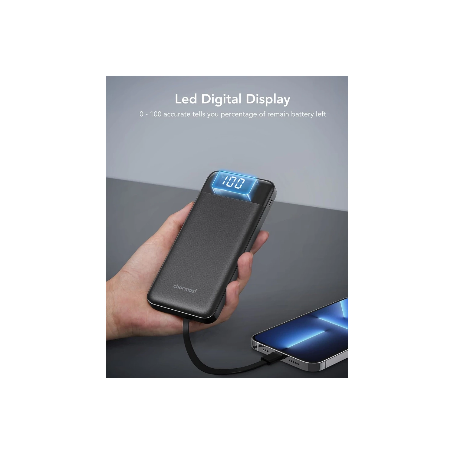 10000mAh Power Bank with Built-In Cable - USB C Battery Pack, 6 Outputs, 2 Inputs, LED Display, Portable Charger for Smartphones, Tablets, and More