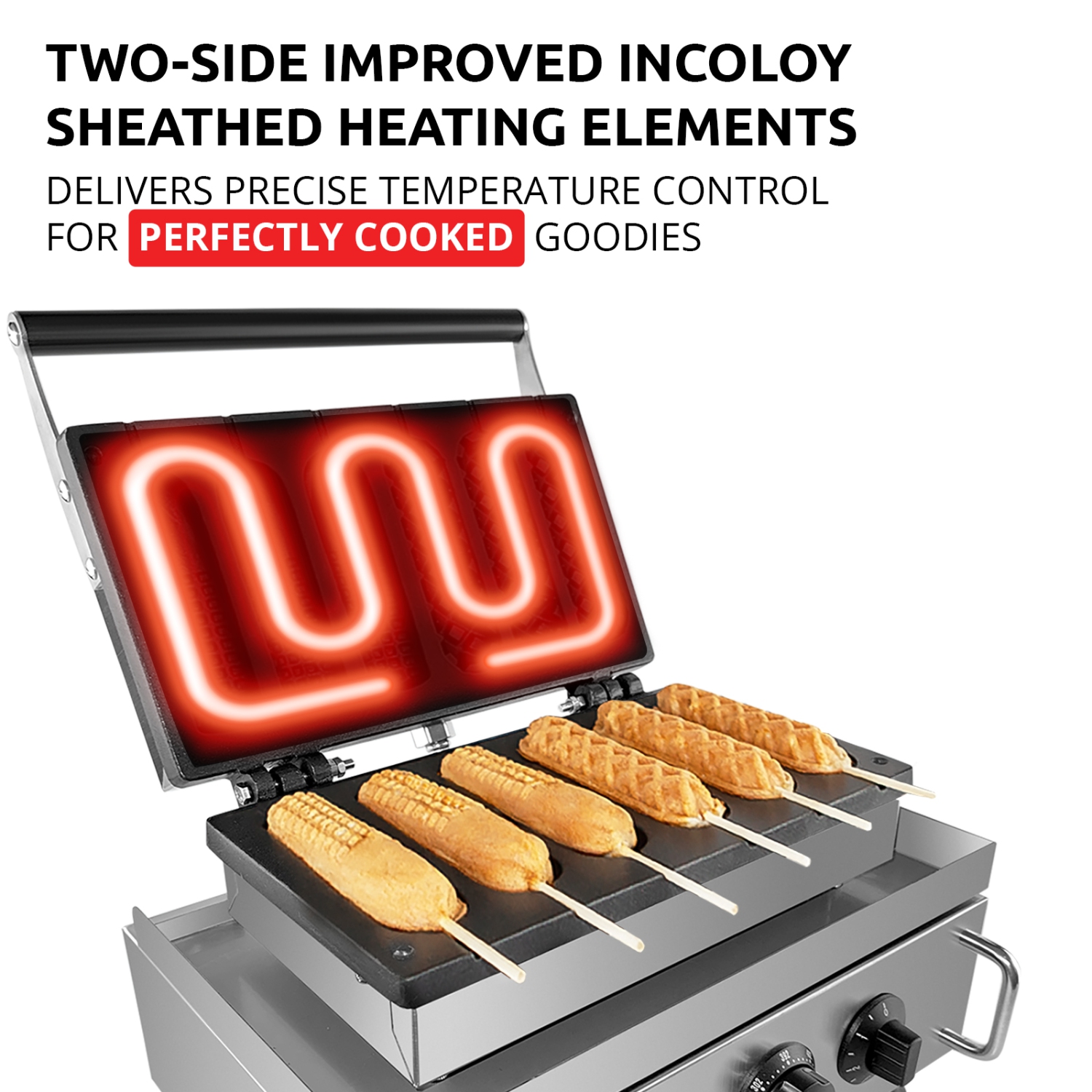 AP-528 Hot Dog Waffle Maker Commercial | Corn Dog Waffle Maker | 6 PCS | Hotdog Waffles on a Stick | Stainless Steel | 110V