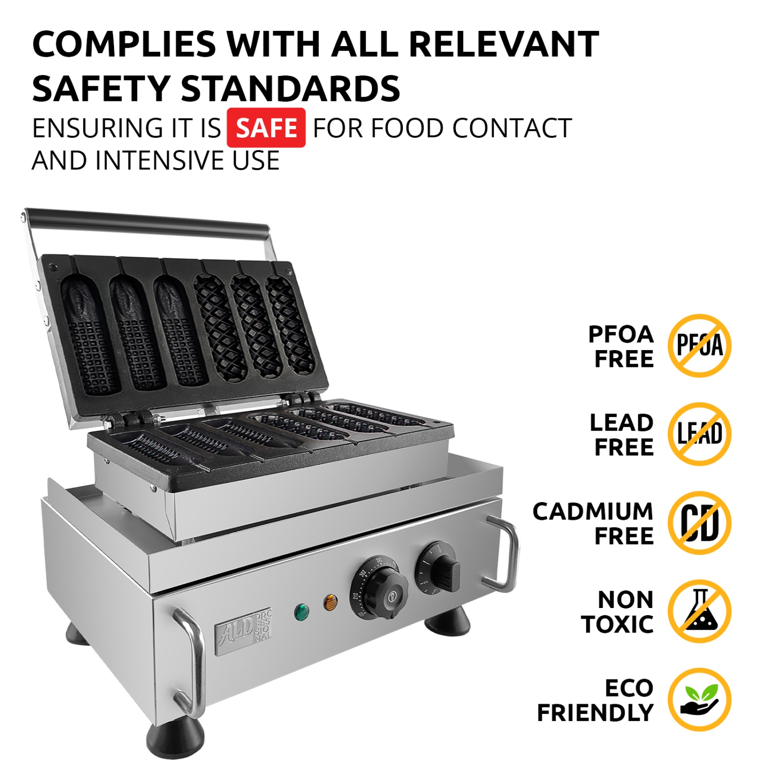 AP-528 Hot Dog Waffle Maker Commercial | Corn Dog Waffle Maker | 6 PCS | Hotdog Waffles on a Stick | Stainless Steel | 110V