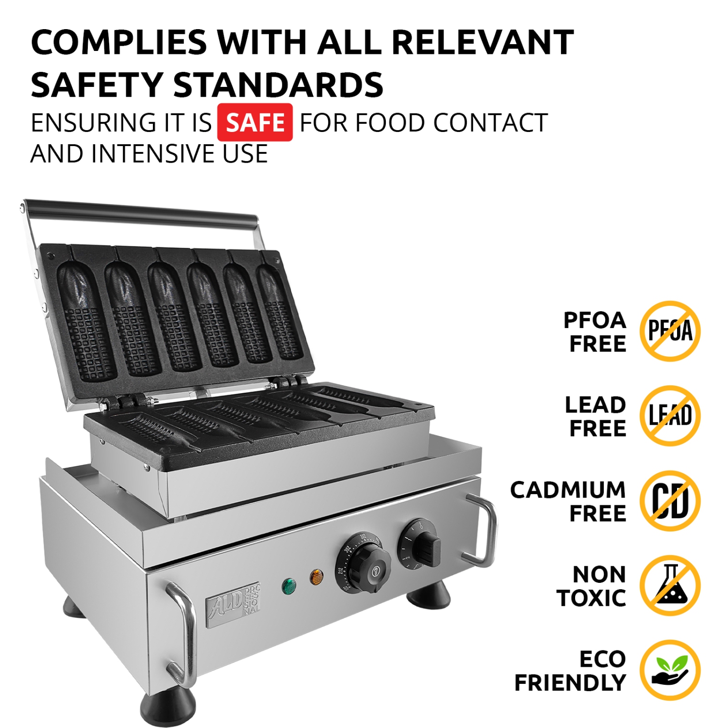 AP-529 Hot Dog Waffle Maker Commercial | Corn Dog Waffle Maker | 6 PCS | Hotdog Waffles on a Stick | Stainless Steel | 110V