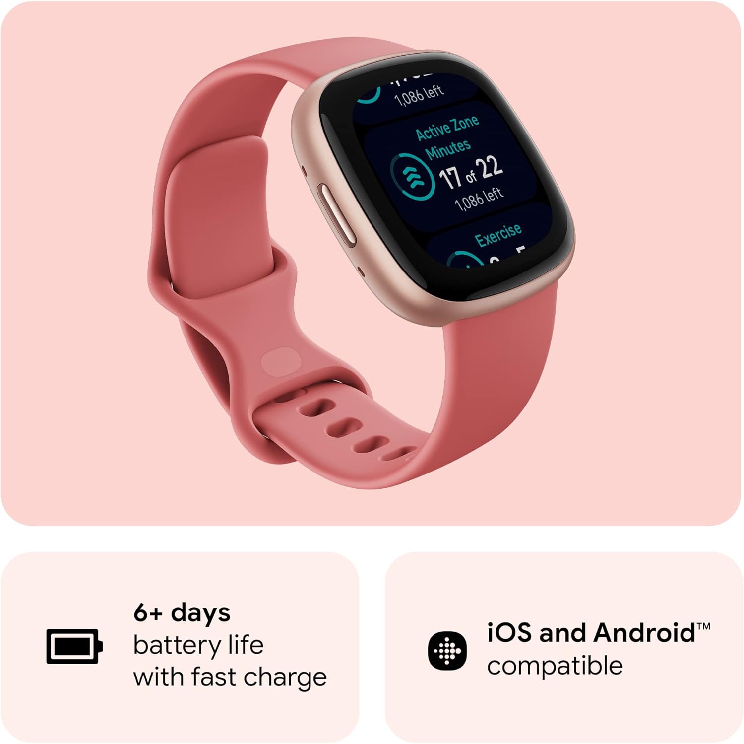 Montre intelligente Versa 4 Fitbit moniteur fréquence cardiaque et Premium Fitbit - Sable rose - BO