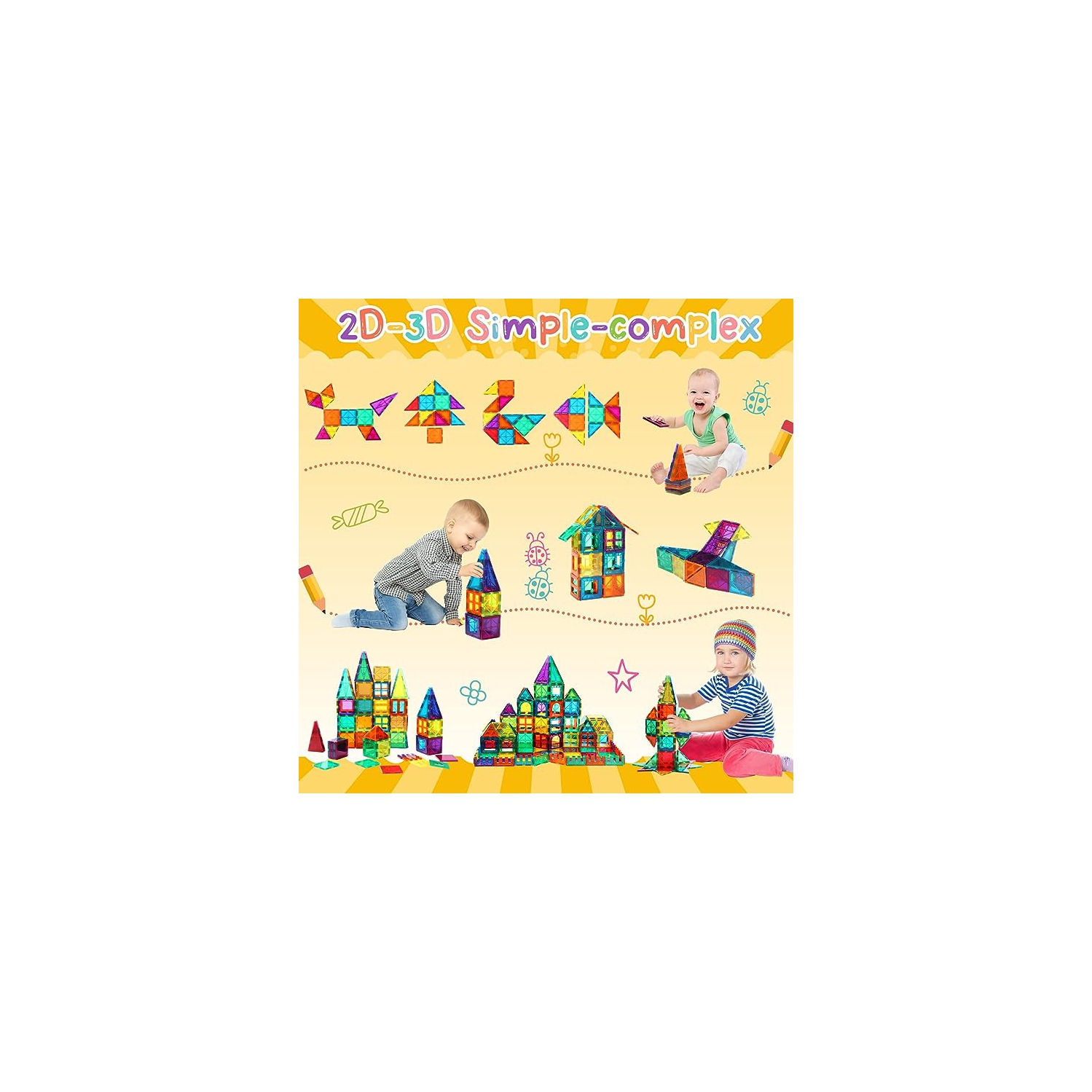 Magnetic Tiles, 110PCS Magnet Building Set, Magnetic Building Blocks,Construction STEM Toys for Kids, Gift for Boys Girls