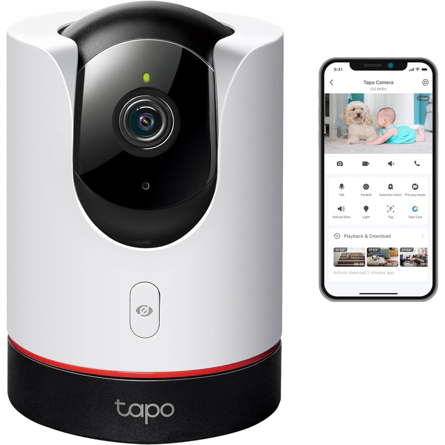 TP-Link Tapo 2K QHD Pan/Tilt Indoor Security WiFi Camera, 360° Panoramic View, Human & Pet AI Detection, Night Vision w/Starlight Sensor, Physical