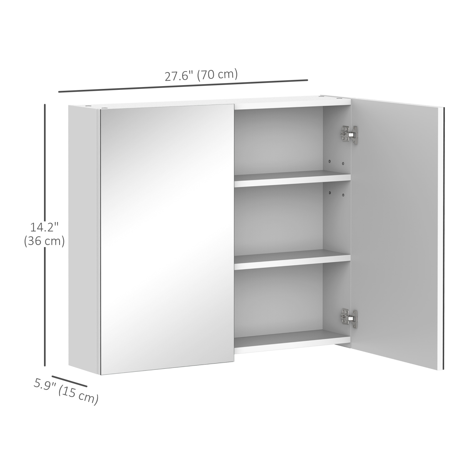HOMCOM Wall Mount Medicine Cabinet with Mirror, Bathroom Mirror Cabinet Storage Organizer with Adjustable Shelf, Double Door Cabinet, Soft Closing,