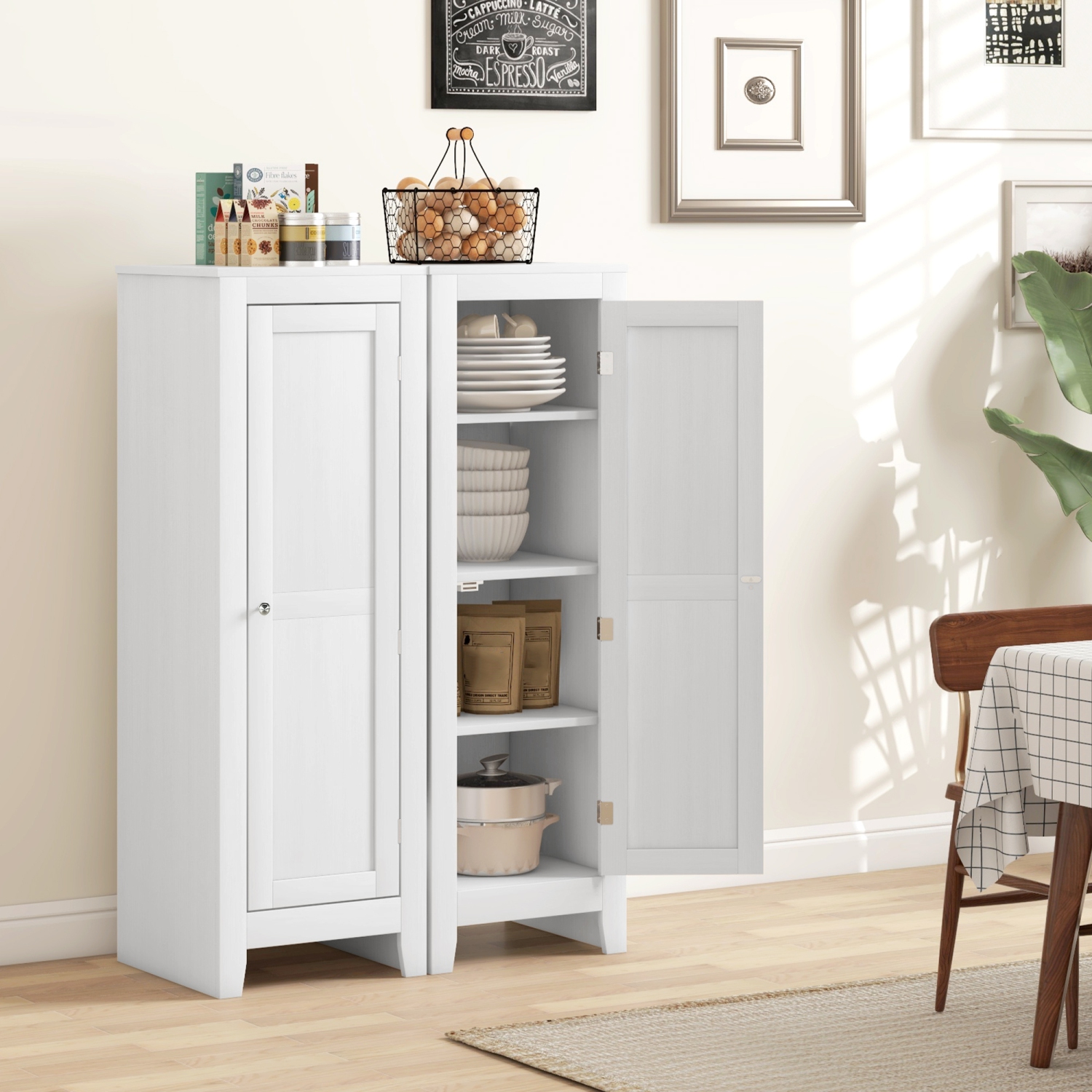 HOMCOM 47.6" Kitchen Pantry Cabinet, Small Buffet Storage Cabinet with Door, for Dining Room, White