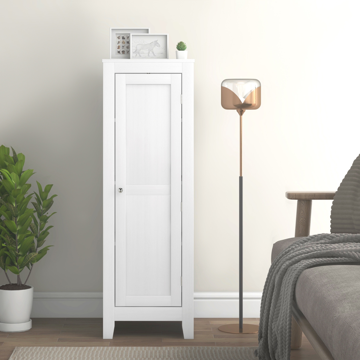 HOMCOM 47.6" Kitchen Pantry Cabinet, Small Buffet Storage Cabinet with Door, for Dining Room, White