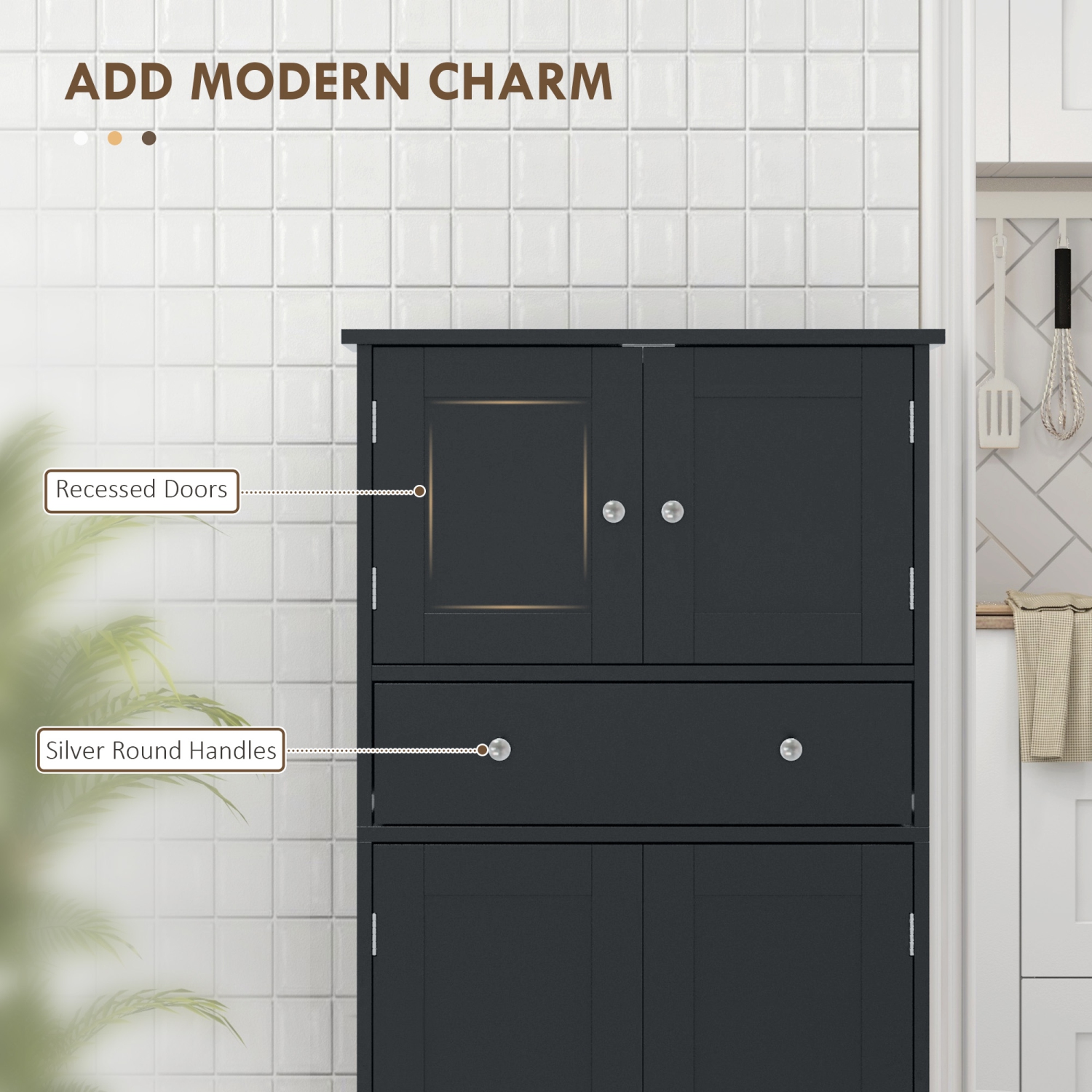 HOMCOM – Armoire garde-manger de 50,5&nbsp;po, armoire de rangement autonome moderne avec 4 portes, tiroir et tablette réglable, noir