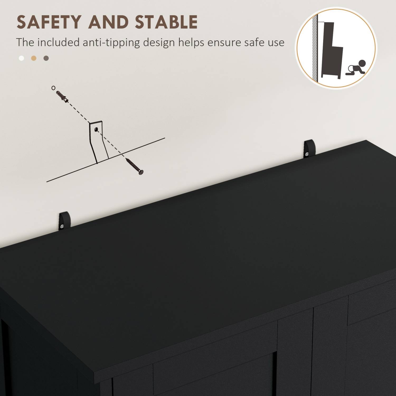 HOMCOM – Armoire garde-manger de 50,5&nbsp;po, armoire de rangement autonome moderne avec 4 portes, tiroir et tablette réglable, noir