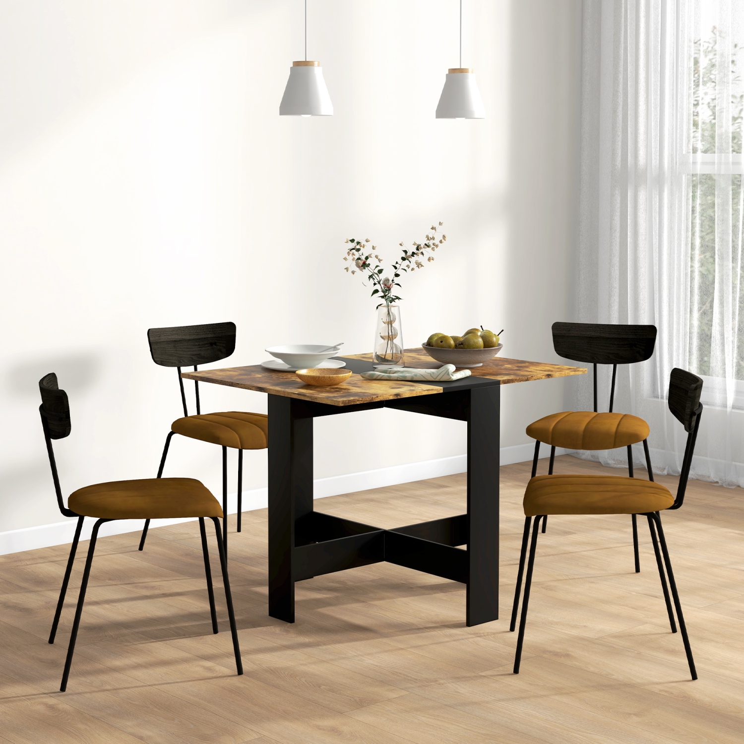 HOMCOM – Table de salle à manger pliante à abattant pour 2-4 personnes, table de cuisine compacte pour les petits espaces, brun rustique et noir
