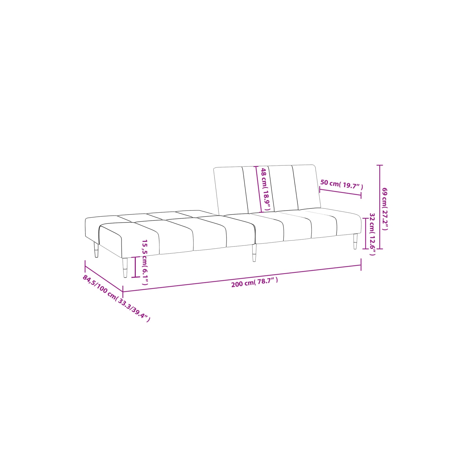 Sofa-lit à 2 places en velours gris foncé vidaXL