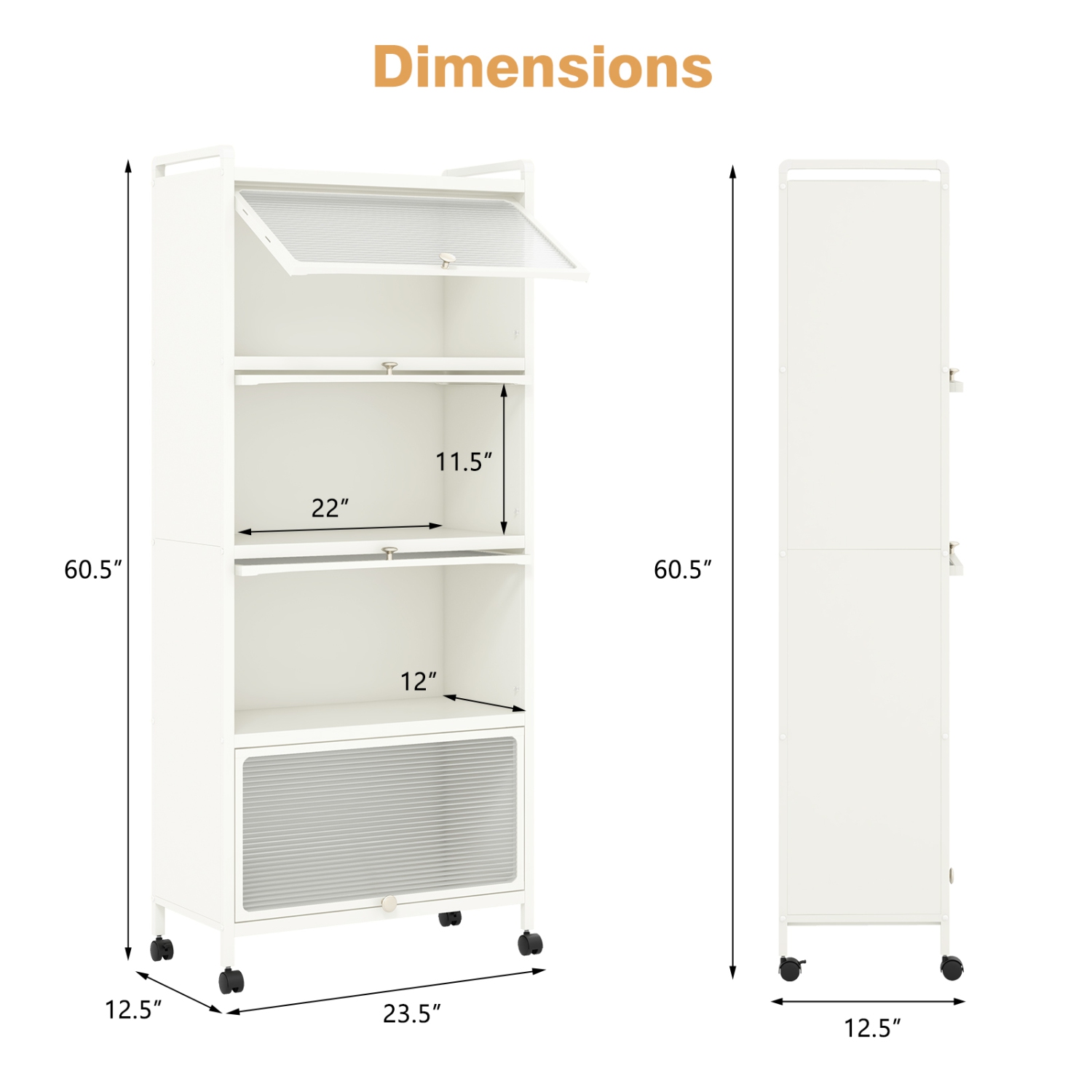Costway 5-Tier Kitchen Baker's Rack Storage Cabinet Mobile Microwave Stand Flip-up Doors