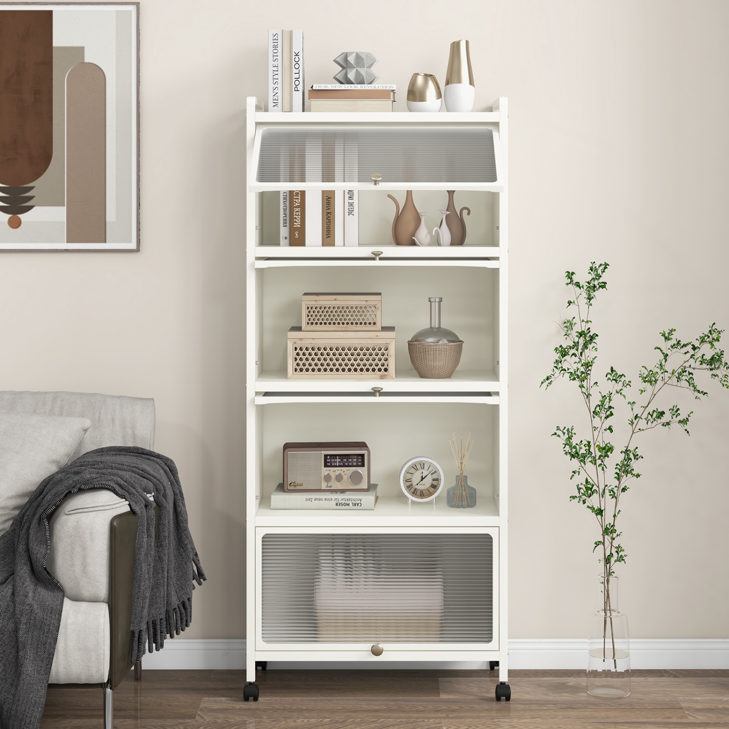 Costway 5-Tier Kitchen Baker's Rack Storage Cabinet Mobile Microwave Stand Flip-up Doors