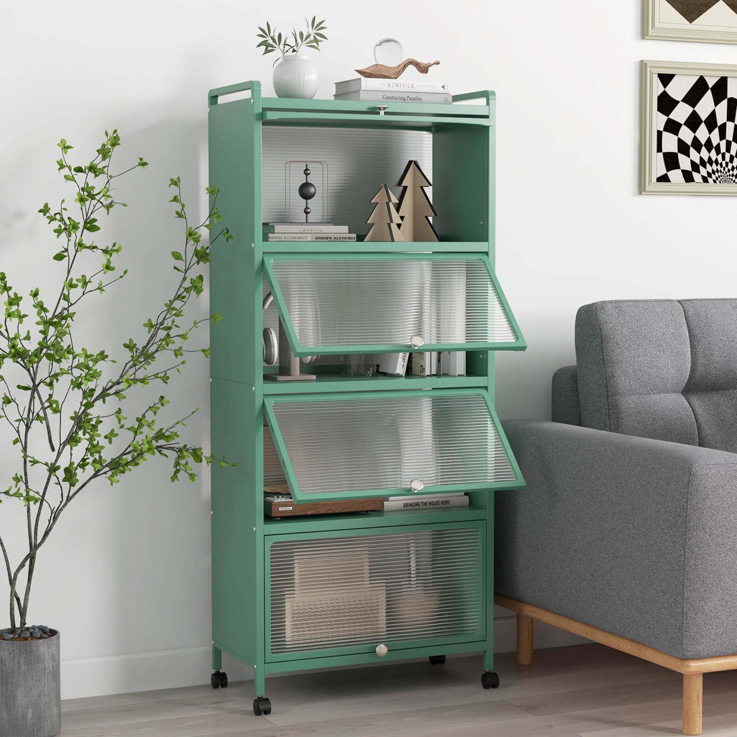 Costway 5-Tier Kitchen Baker's Rack Storage Cabinet Mobile Microwave Stand Flip-up Doors