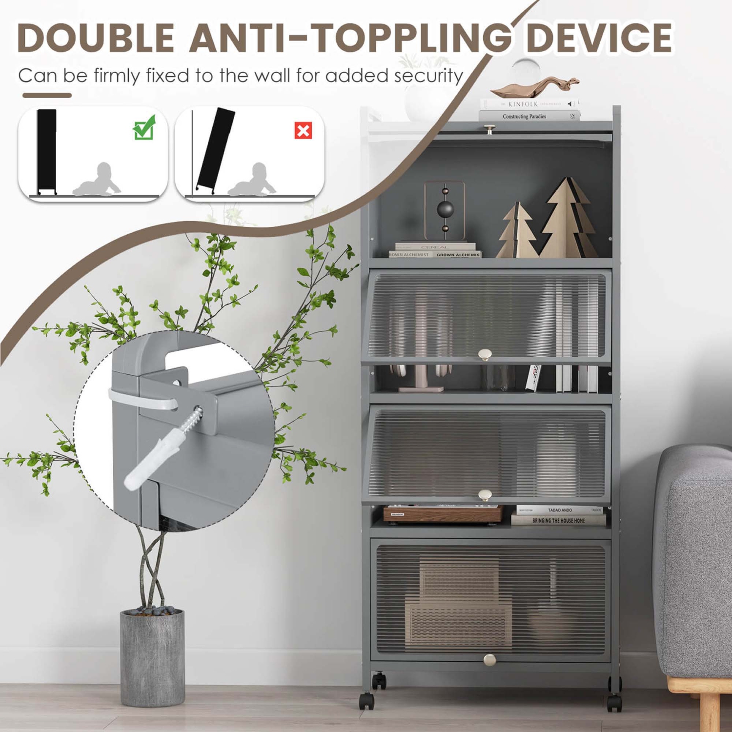 Armoire de rangement pour four à micro-ondes à 5 niveaux de Costway pour cuisine Baker's avec portes rabattables pour four à micro-ondes