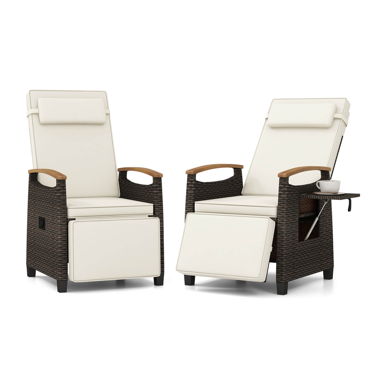 Fauteuil de patio inclinable en osier avec repose-pieds rabattable et dossier réglable de Costway 2 - Blanc
