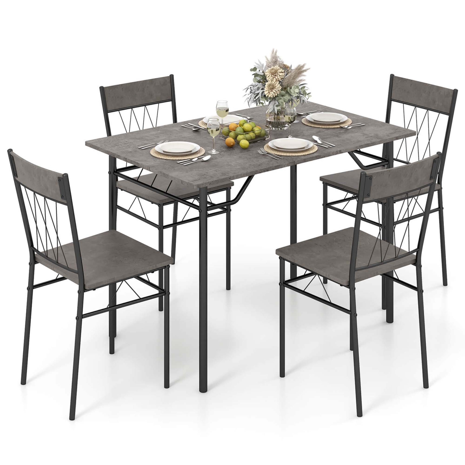 Ensemble de 5pcs tables de salle à manger de Costway pour 4 tables de cuisine rectangulaires et 4 chaises avec cadre en métal