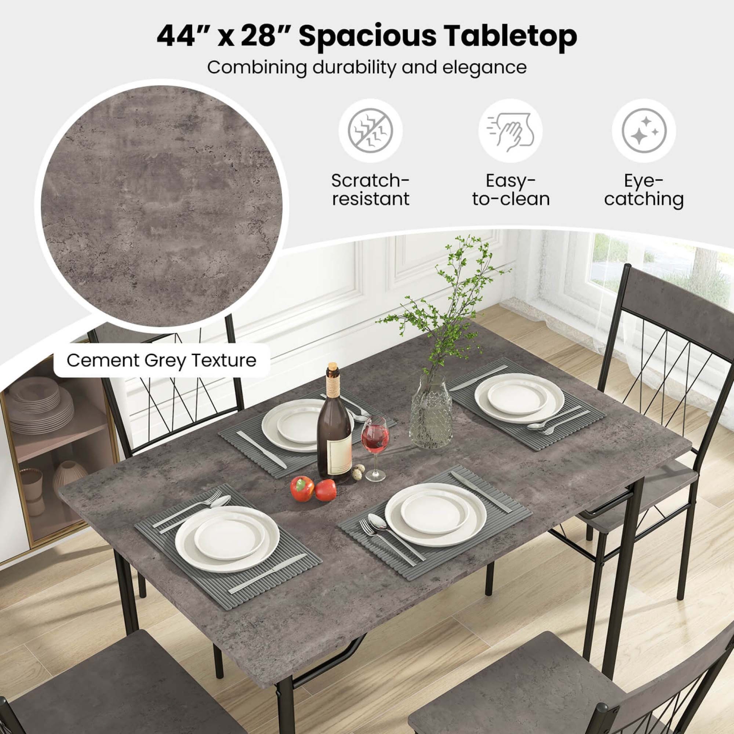 Ensemble de 5pcs tables de salle à manger de Costway pour 4 tables de cuisine rectangulaires et 4 chaises avec cadre en métal