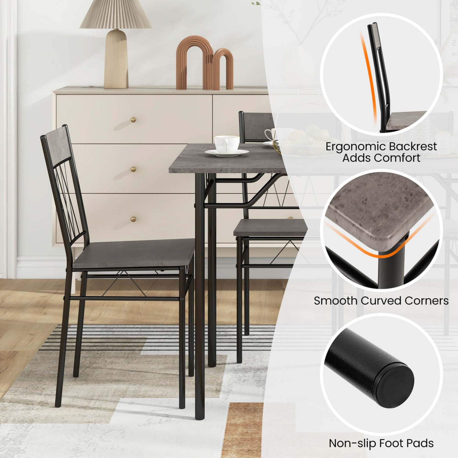 Ensemble de 5pcs tables de salle à manger de Costway pour 4 tables de cuisine rectangulaires et 4 chaises avec cadre en métal