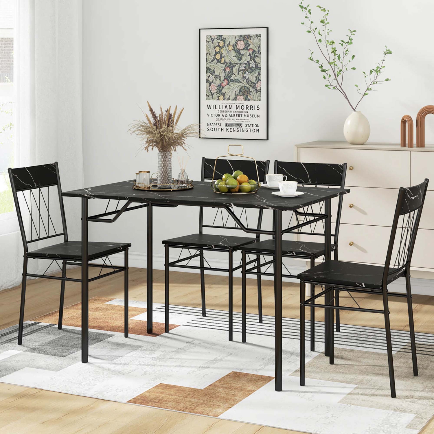 Costway 5PCS Dining Table Set for 4 Rectangular Kitchen Table & 4 Chairs with Metal Frame