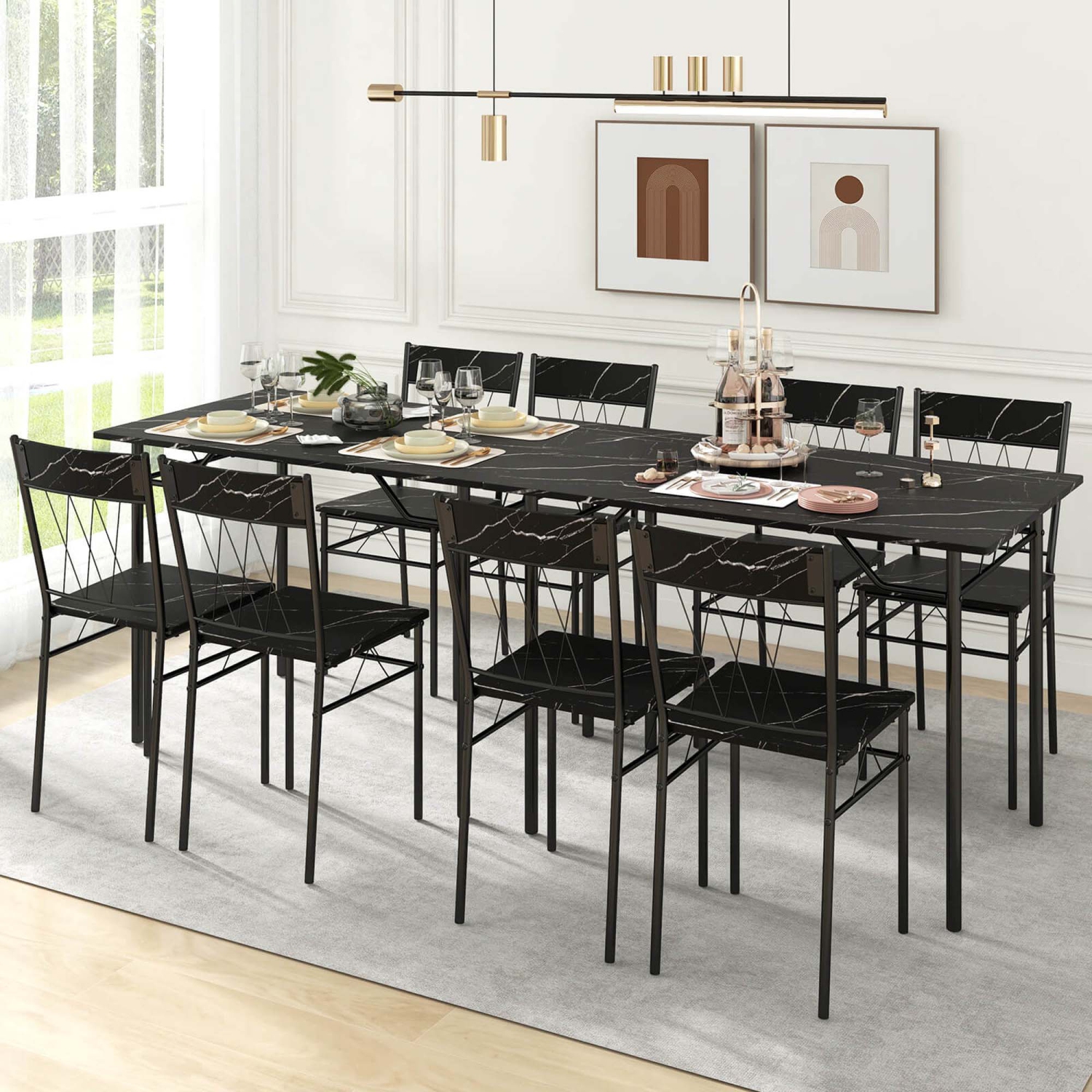 Costway 5PCS Dining Table Set for 4 Rectangular Kitchen Table & 4 Chairs with Metal Frame