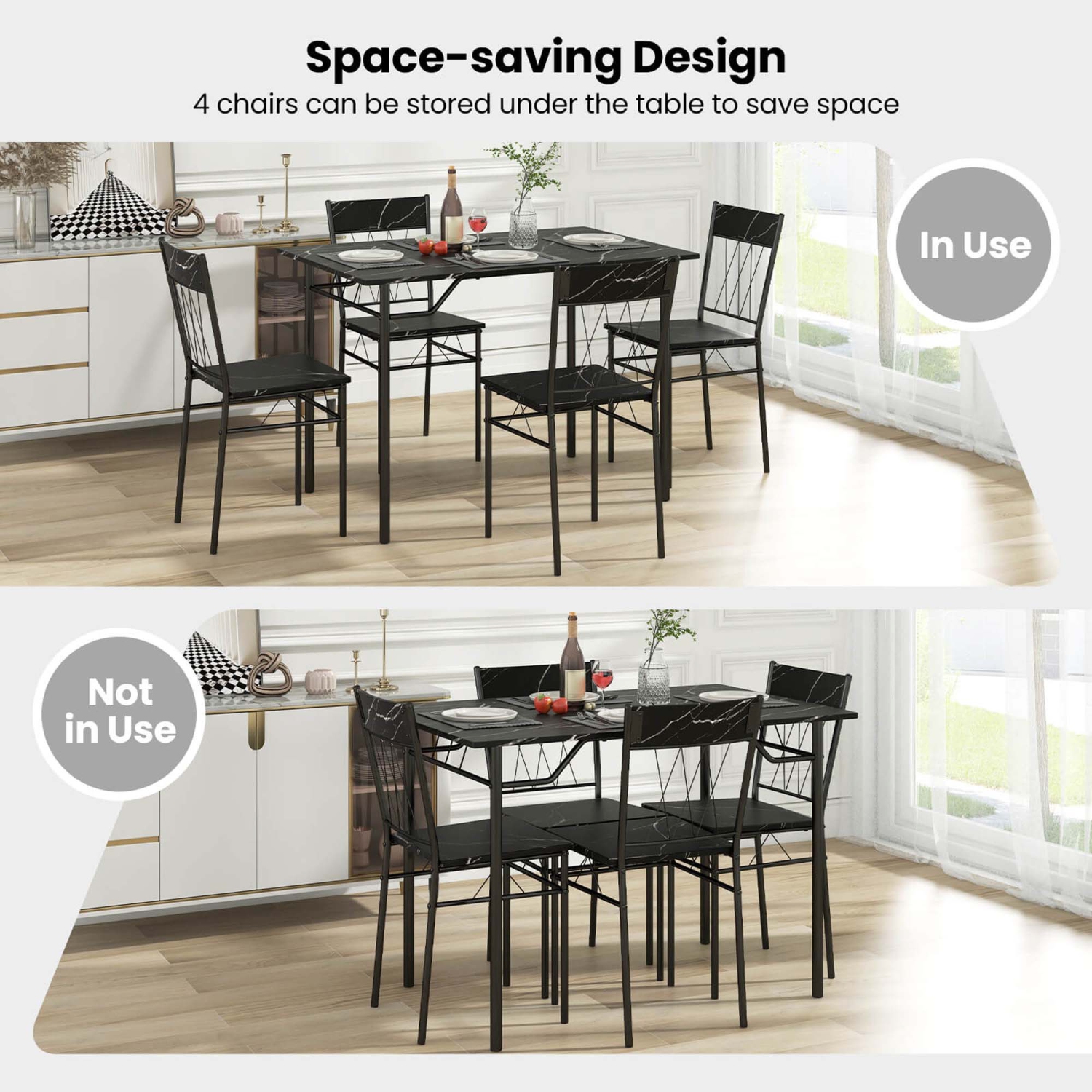 Costway 5PCS Dining Table Set for 4 Rectangular Kitchen Table & 4 Chairs with Metal Frame