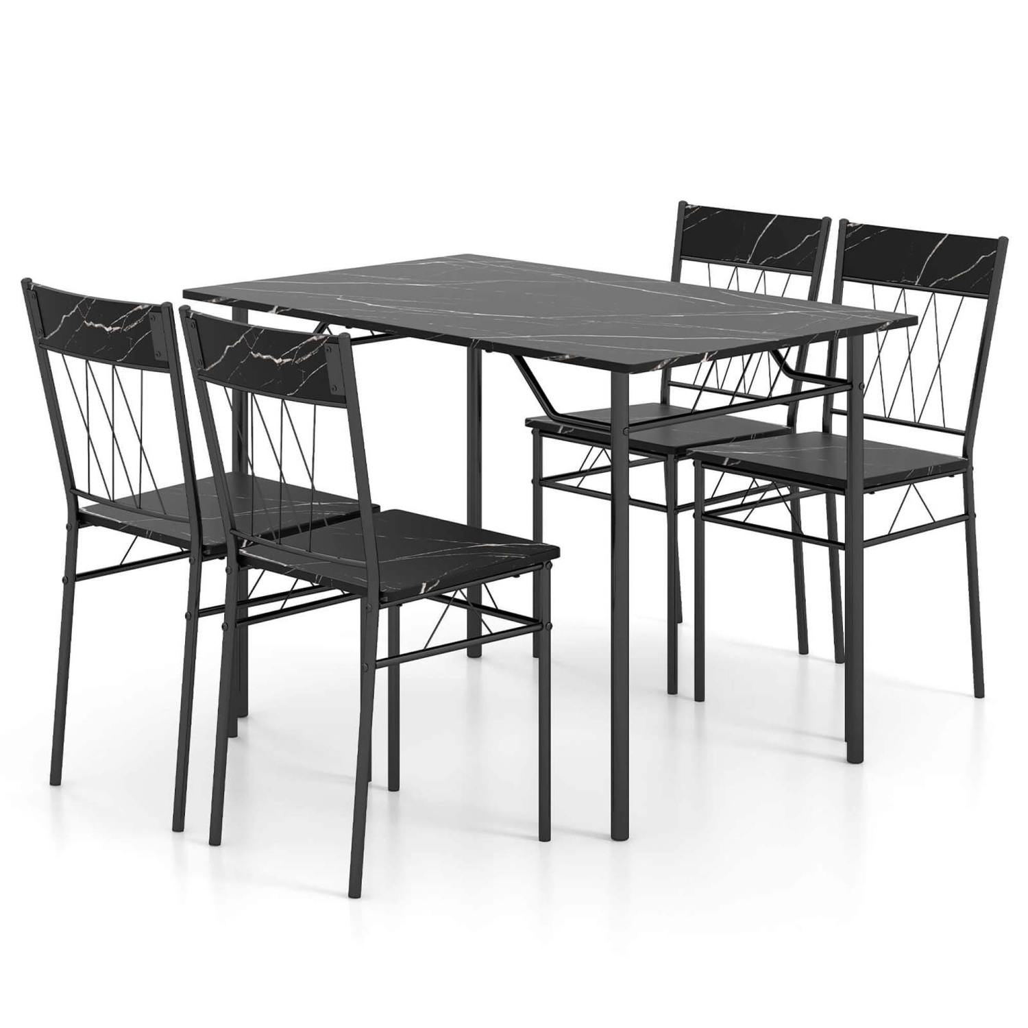 Costway 5PCS Dining Table Set for 4 Rectangular Kitchen Table & 4 Chairs with Metal Frame