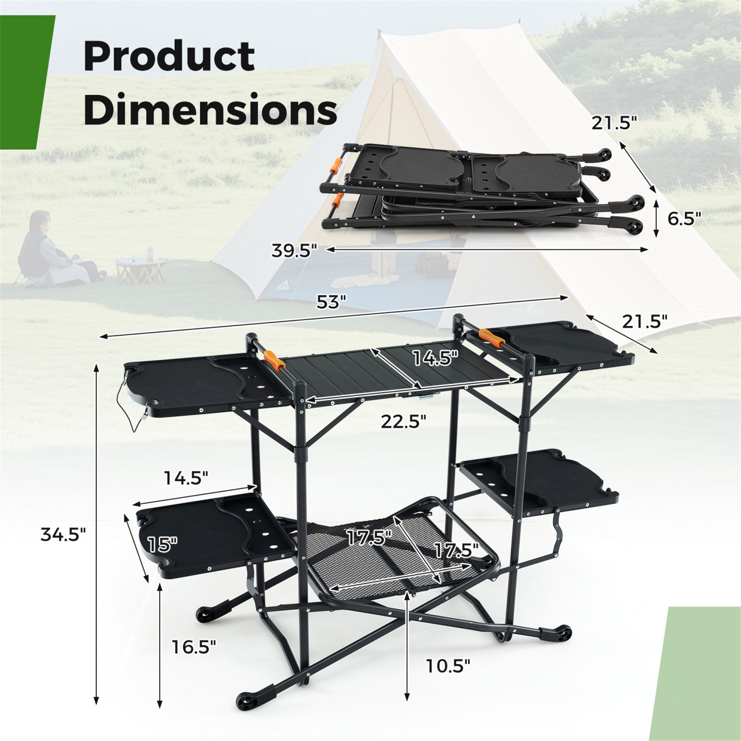 Gymax Camping Kitchen Table Folding Portable Outdoor Cook Station w/ 4 Side Tables