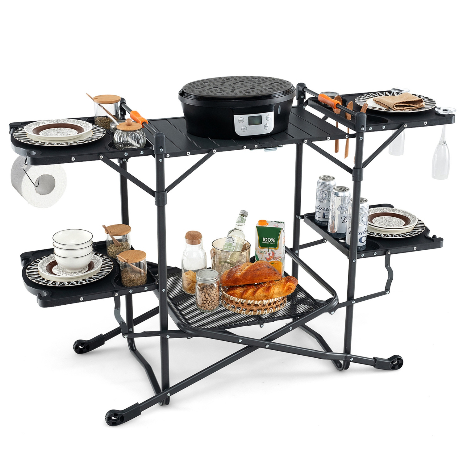 Gymax Camping Kitchen Table Folding Portable Outdoor Cook Station w/ 4 Side Tables