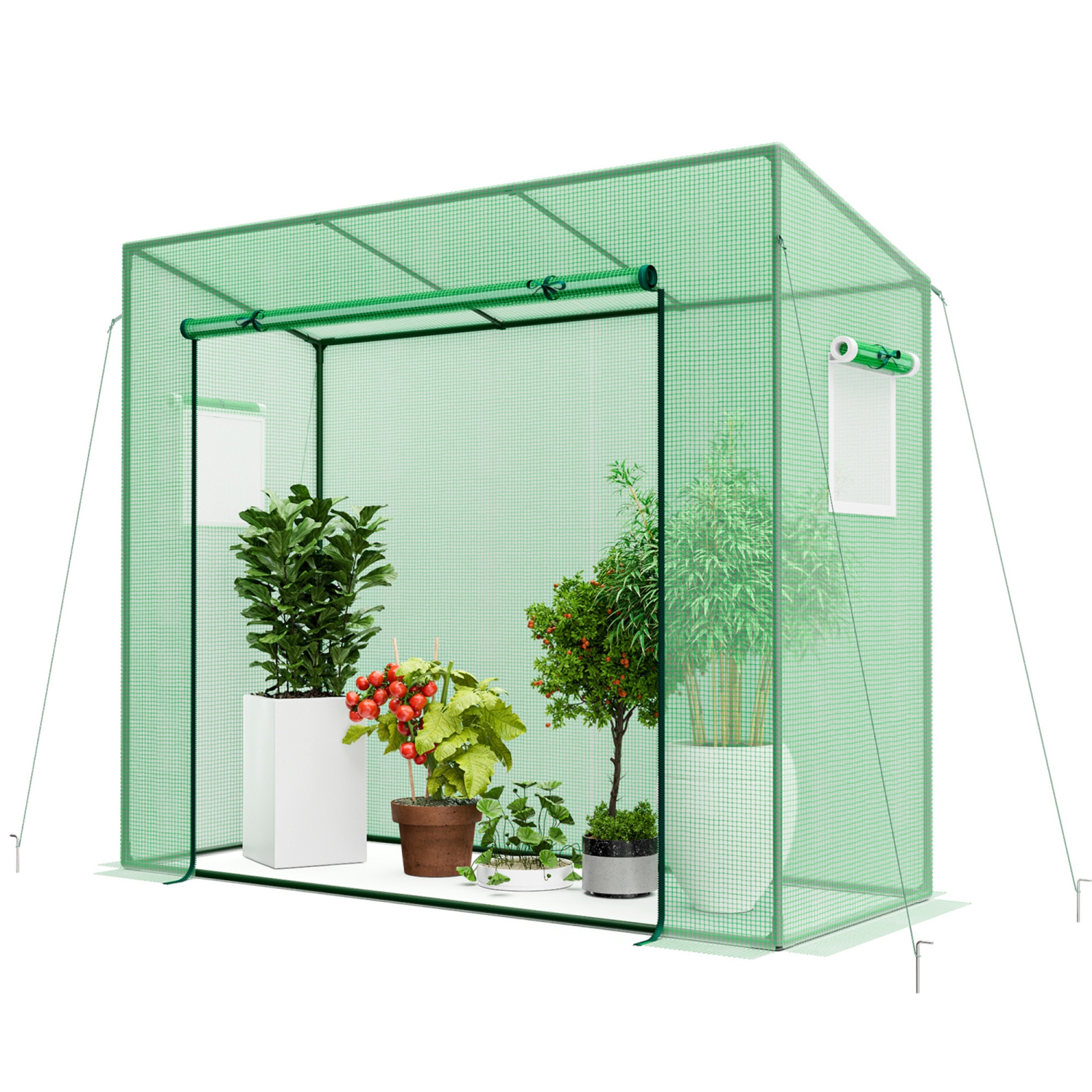 Gymax Portable Mini Greenhouse w/ PE Cover 4 Wind Ropes & Ground Stakes Zipper Door