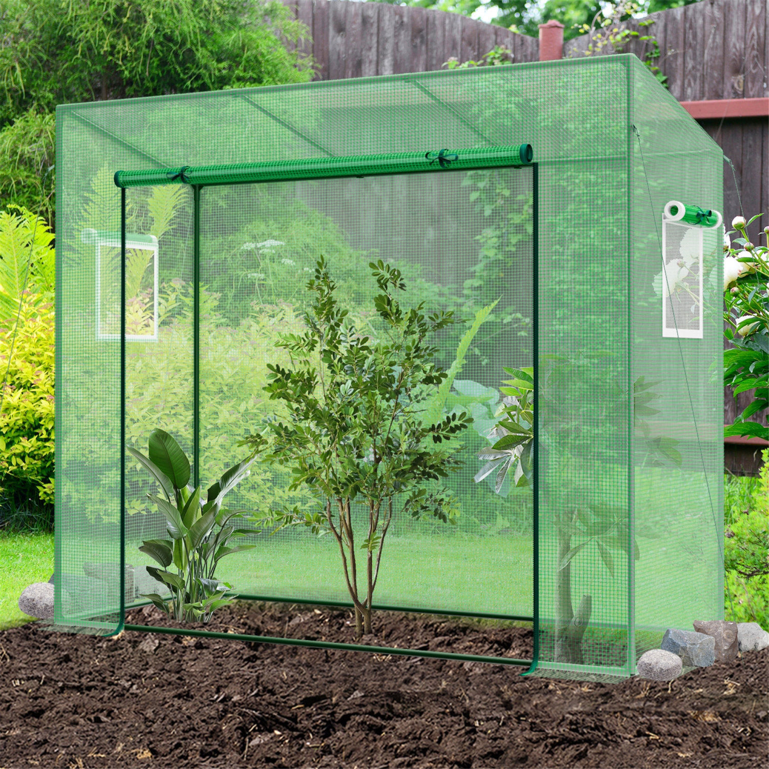 Gymax Portable Mini Greenhouse w/ PE Cover 4 Wind Ropes & Ground Stakes Zipper Door