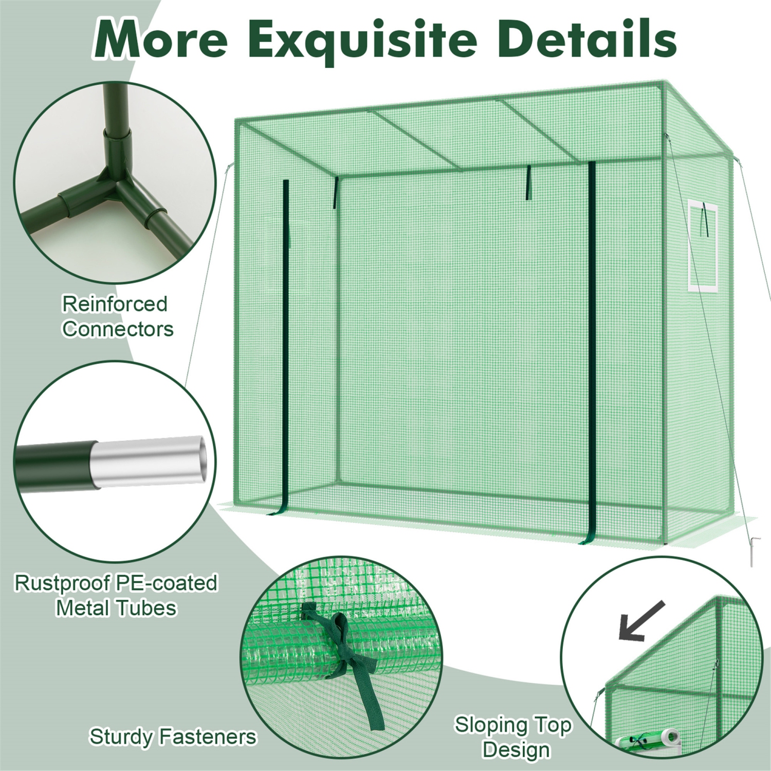 Gymax Portable Mini Greenhouse w/ PE Cover 4 Wind Ropes & Ground Stakes Zipper Door