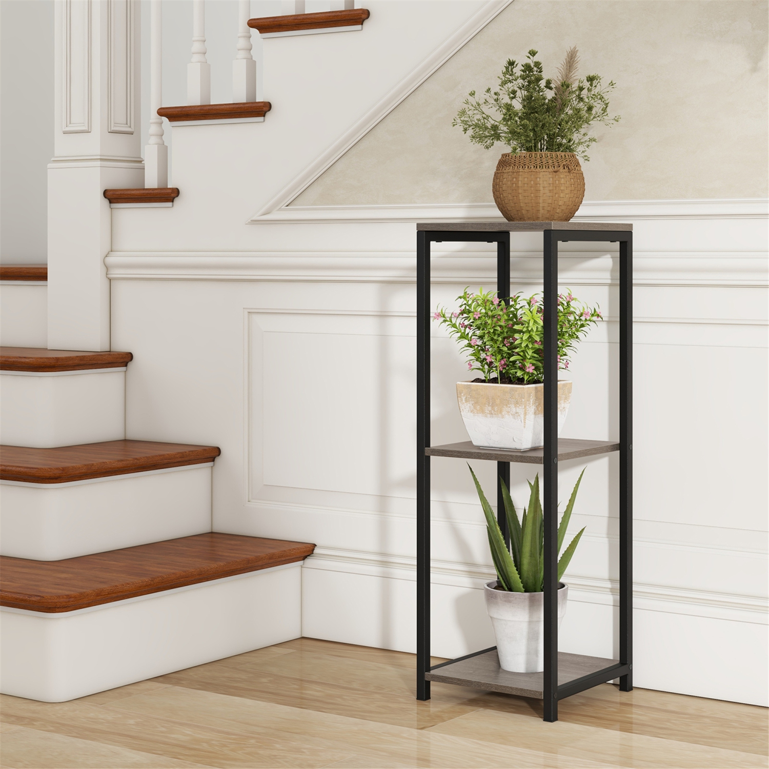 Gymax 2PCS 3 Tier Tall Metal Plant Stand Corner Plant Holder w/ Metal Frame