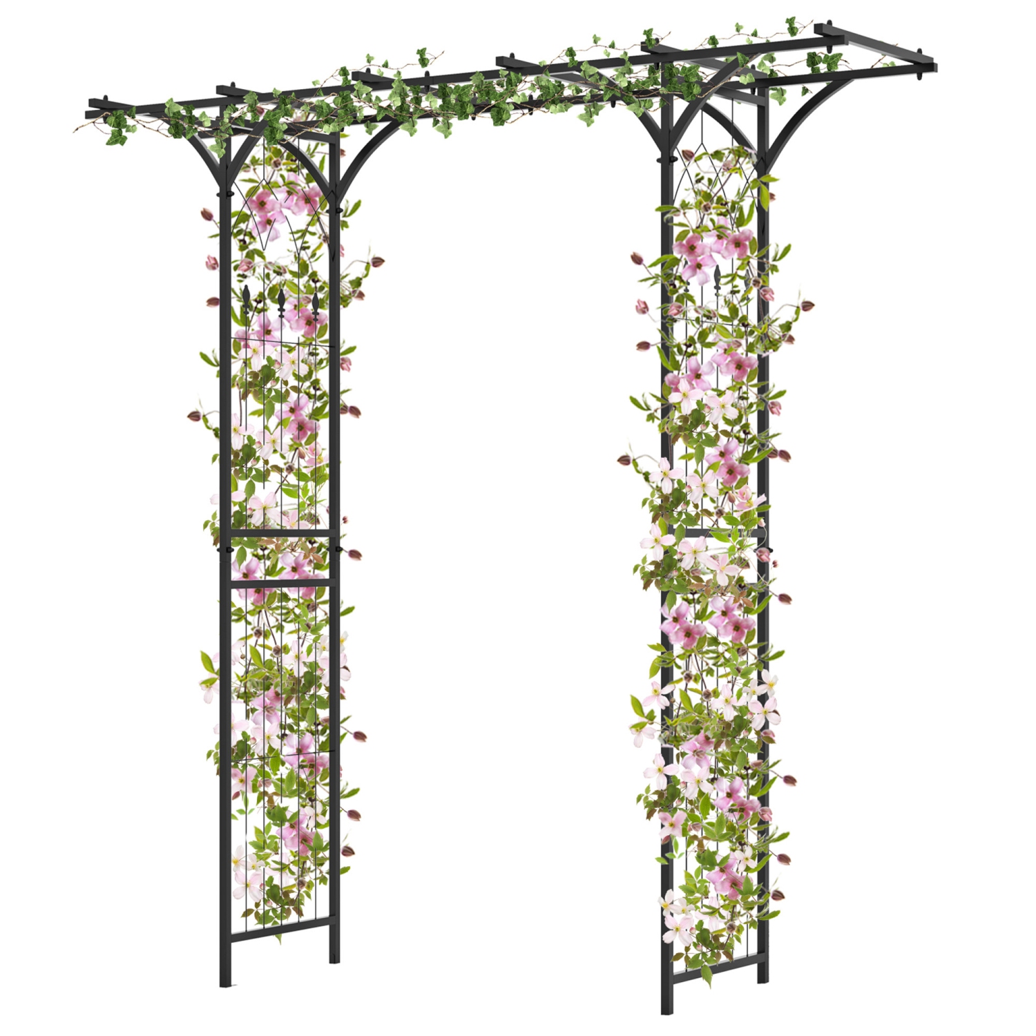 Gymax 6.8 FT Flat Top Garden Arch w/ Trellises & Extended Roof for Climbing Plants