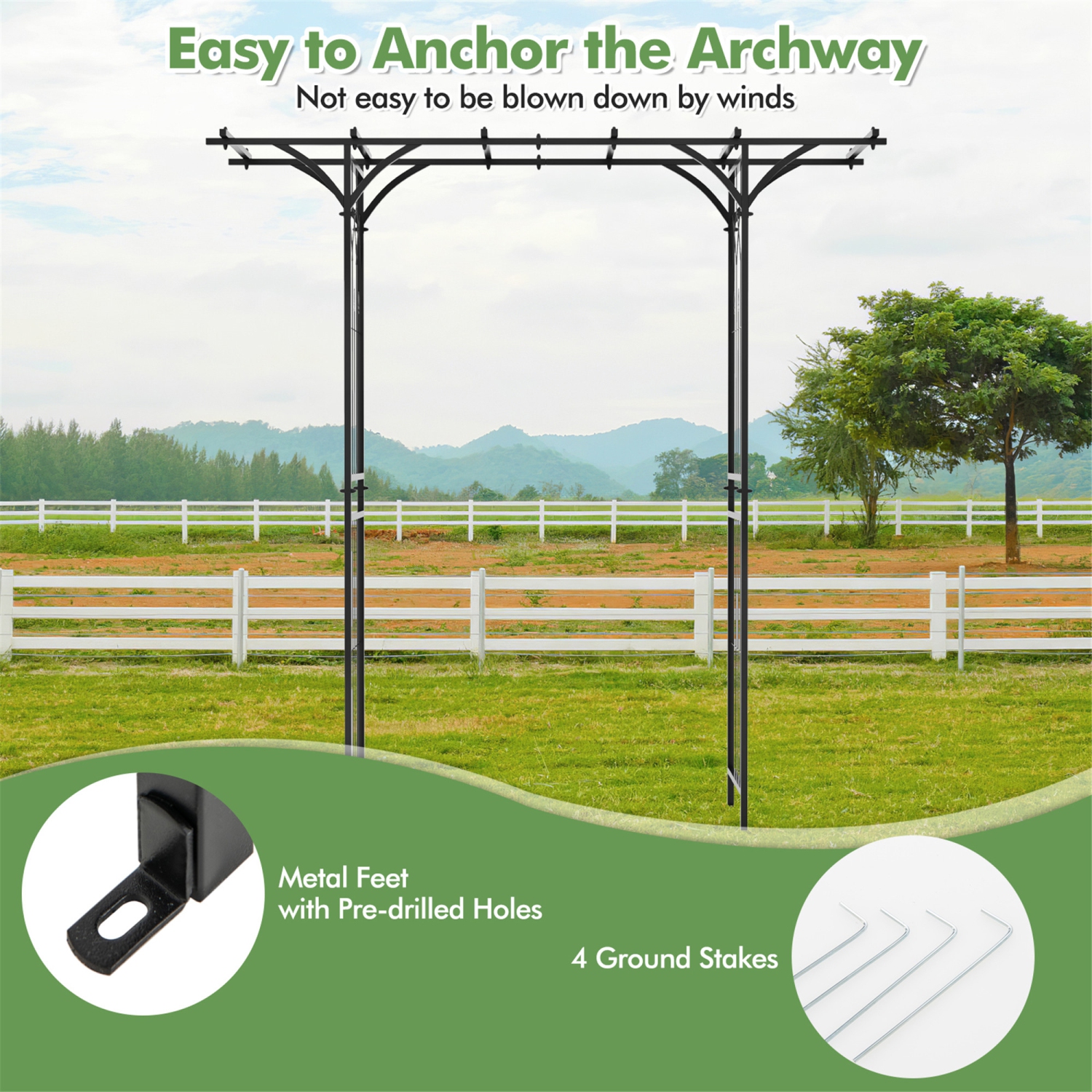 Gymax 6.8 FT Flat Top Garden Arch w/ Trellises & Extended Roof for Climbing Plants