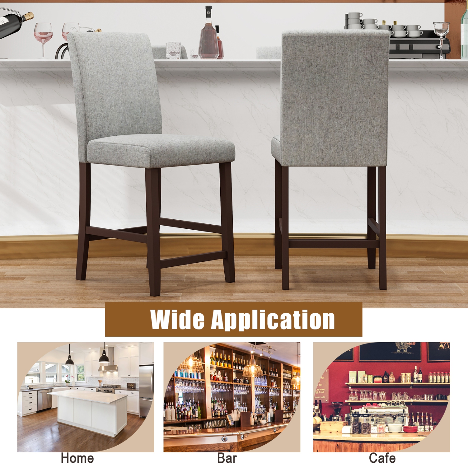 Gymax Set of 2 Bar Stools 24'' Counter Height Pub Kitchen Chairs w/ Rubber Wood Legs