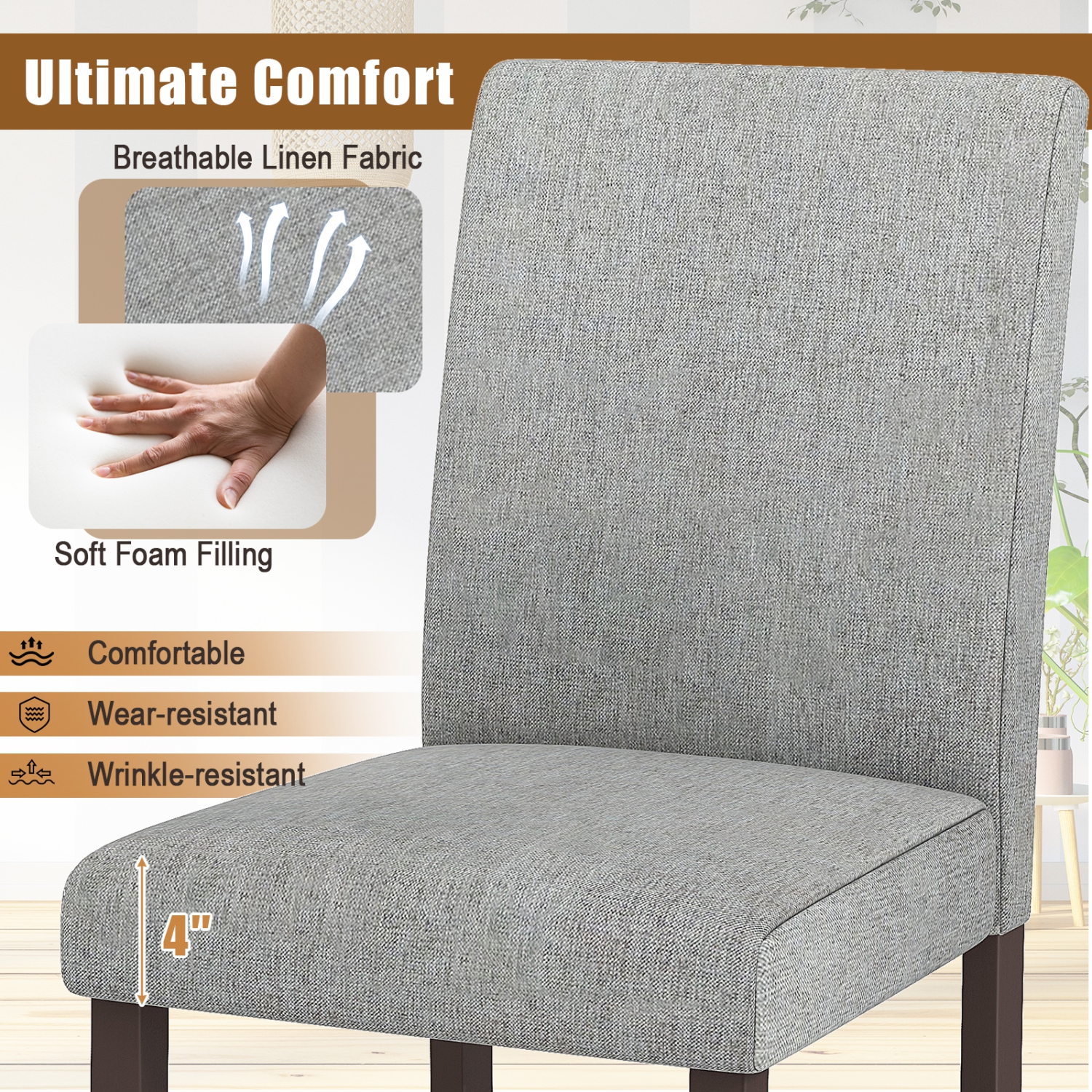 Gymax Set of 2 Bar Stools 24'' Counter Height Pub Kitchen Chairs w/ Rubber Wood Legs