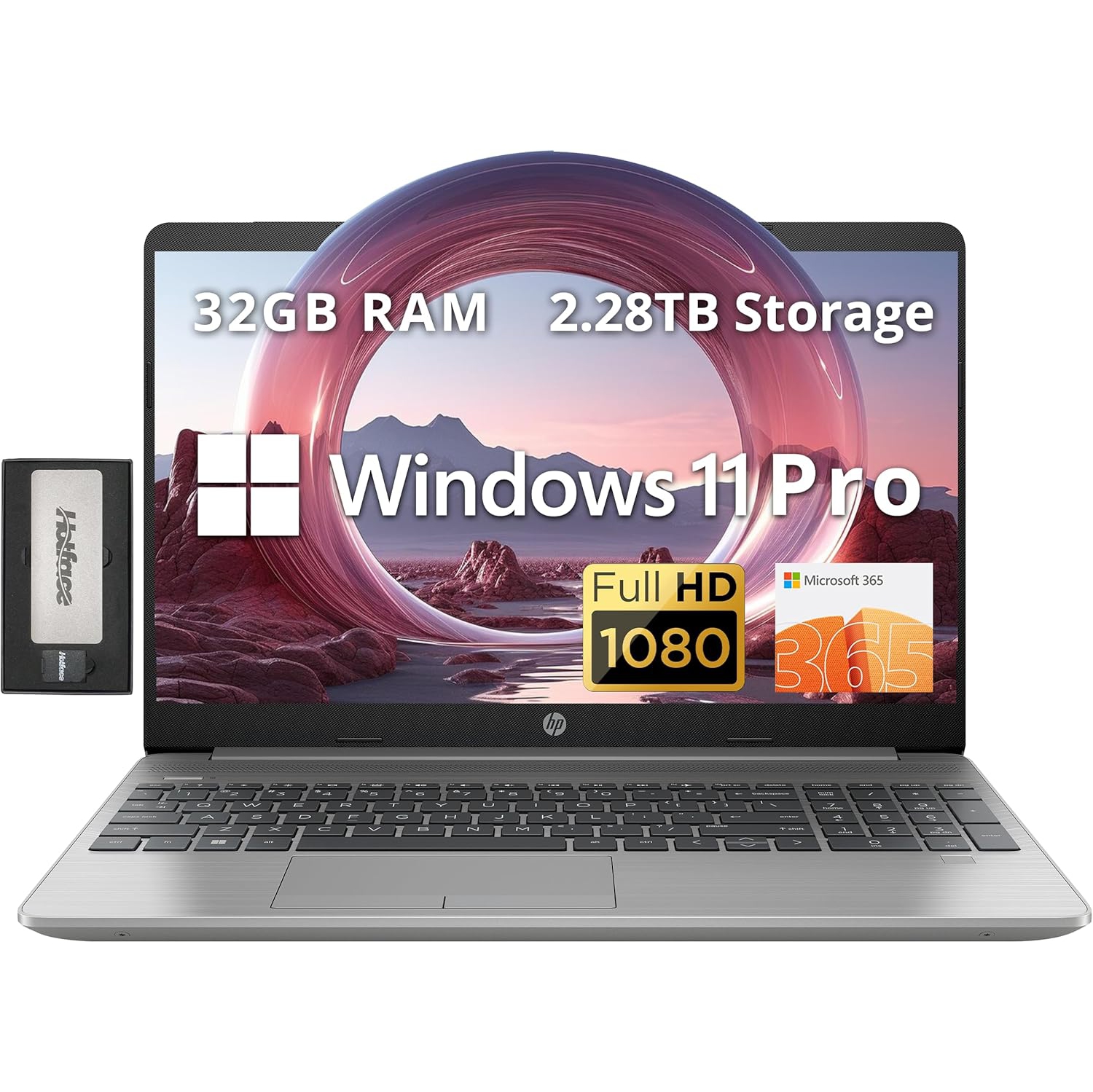 HP 250 G9 15.6" FHD Anti-glare Laptop, Intel i5-1235U, 2.28TB Storage(2TB SSD+288GB Docking Station Set), 32GB RAM, Intel Iris Xe Graphics, 1 Year Office 365, Win 11 Pro, Silver