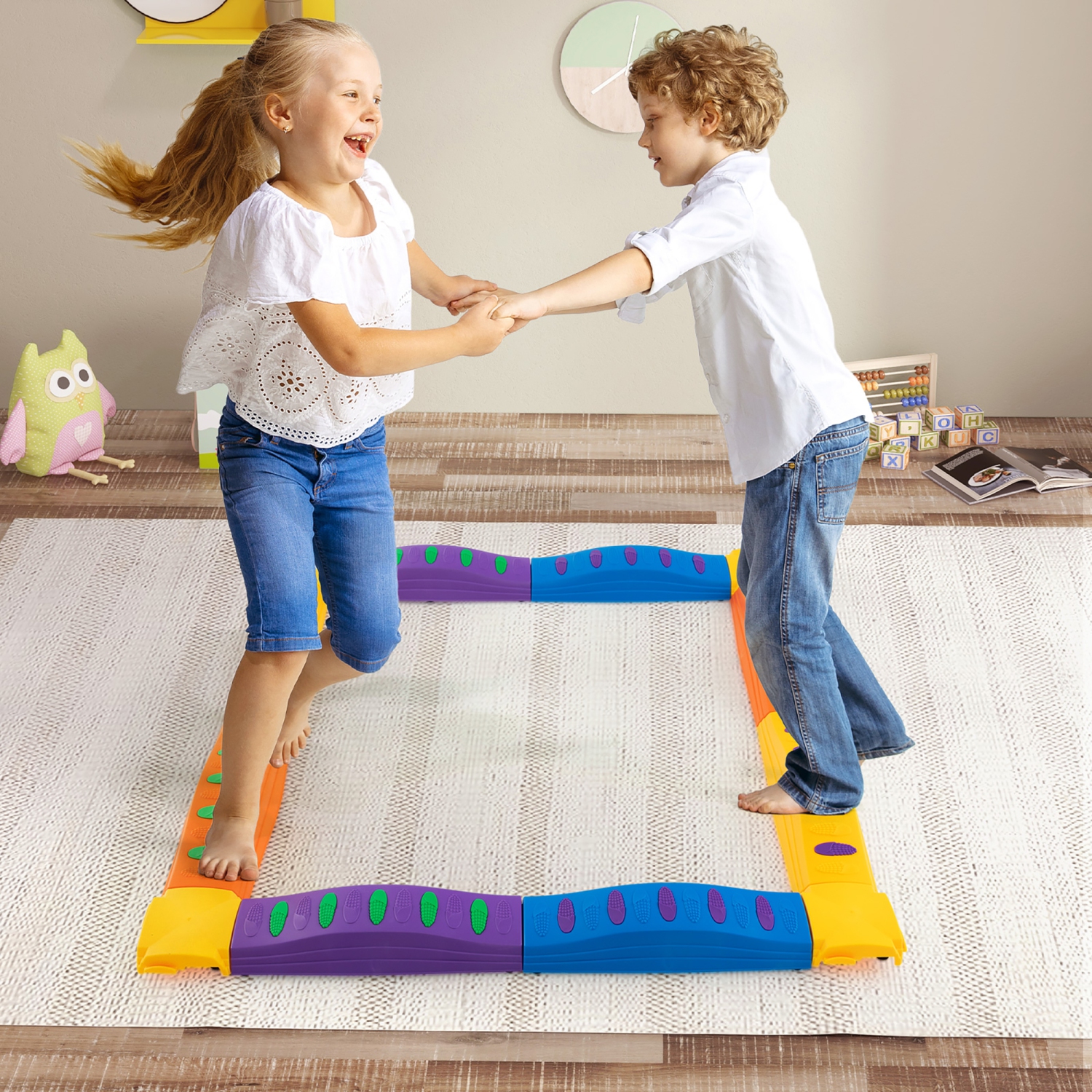 Gymax Colored Balance Beams for Kids w/ Non-slip Textured Surface Bottom Pad