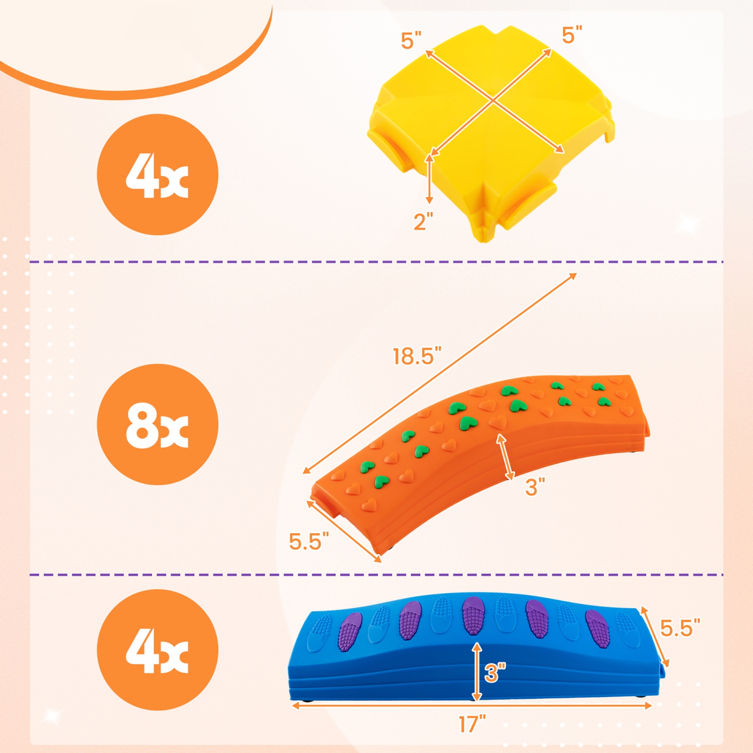 Gymax Colored Balance Beams for Kids w/ Non-slip Textured Surface Bottom Pad