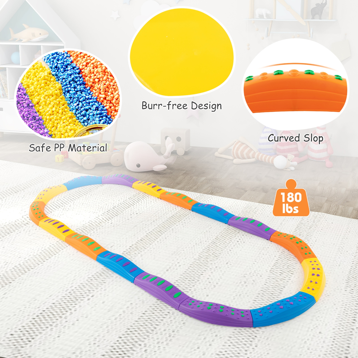 Gymax Colored Balance Beams for Kids w/ Non-slip Textured Surface Bottom Pad