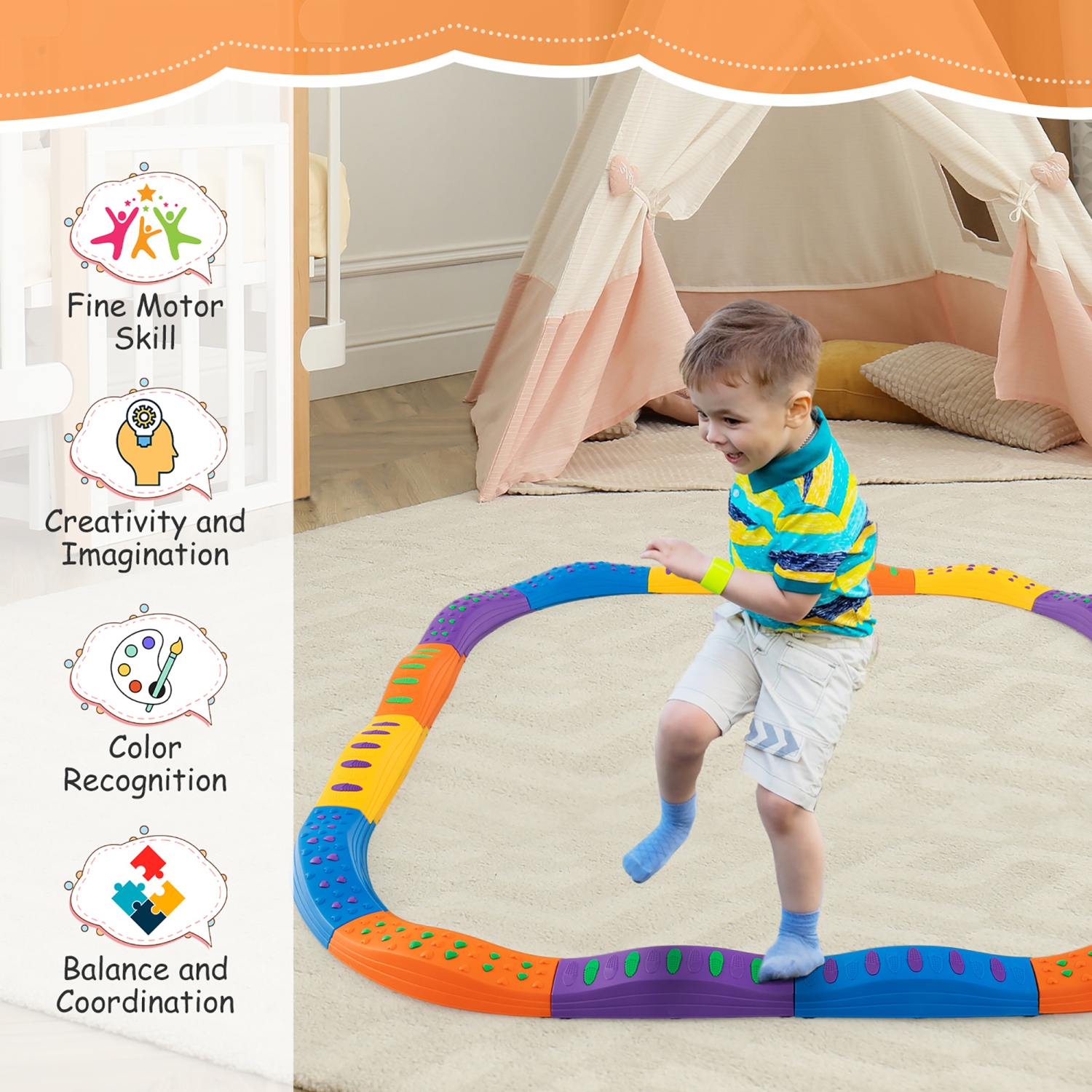 Gymax Colored Balance Beams for Kids w/ Non-slip Textured Surface Bottom Pad