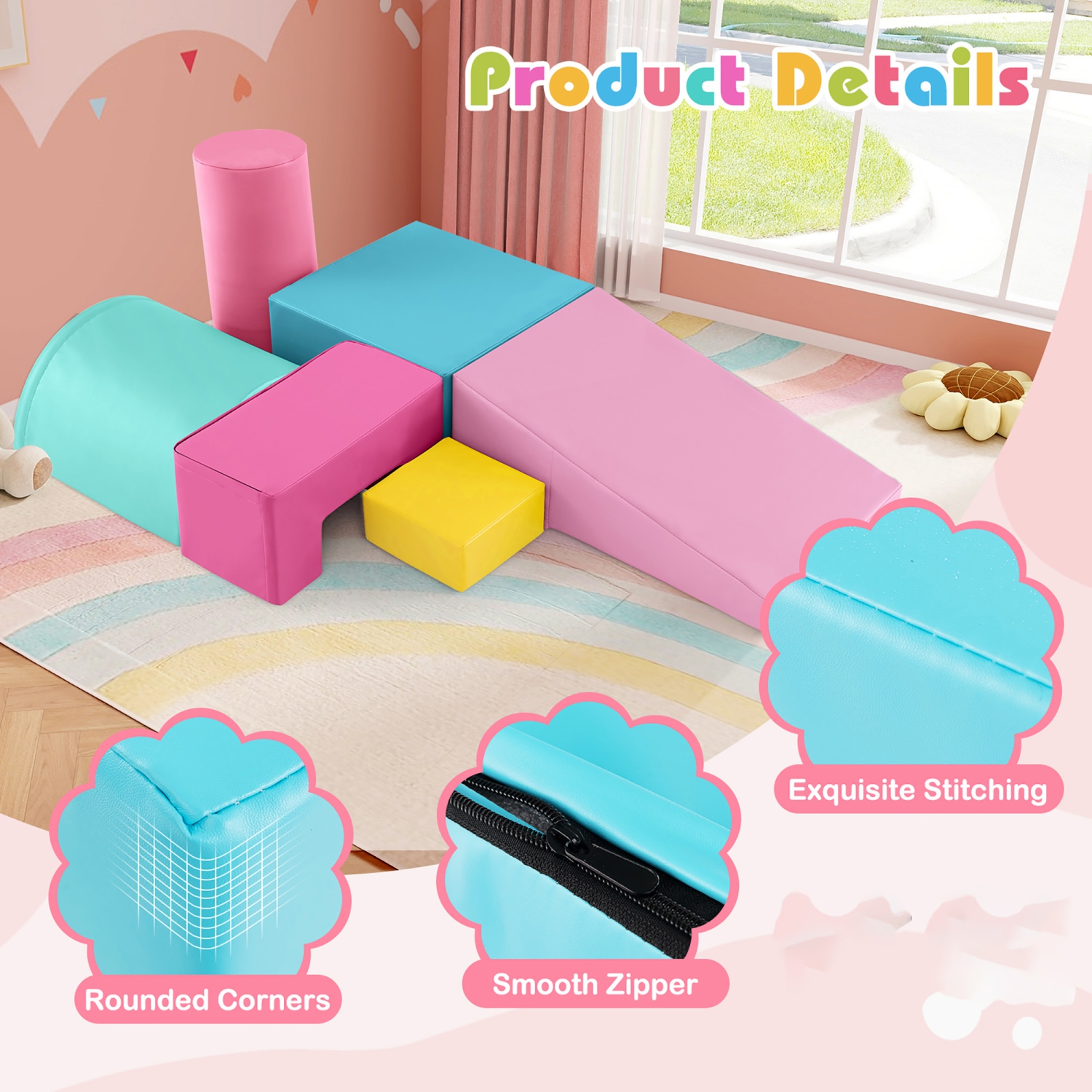 Gymax 6 PCS Kids Climber Play Set Indoor Foam Climb & Crawl Activity Blocks w/ Cover